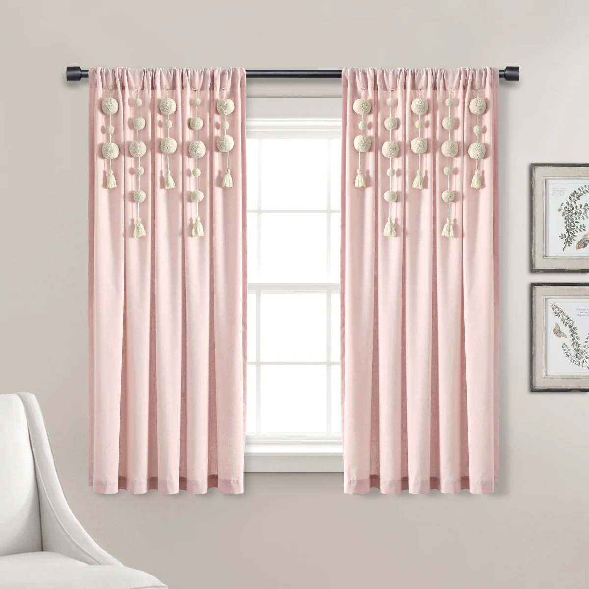 Boho Pom Pom Tassel Faux Linen Window Curtain Panel - Image 46