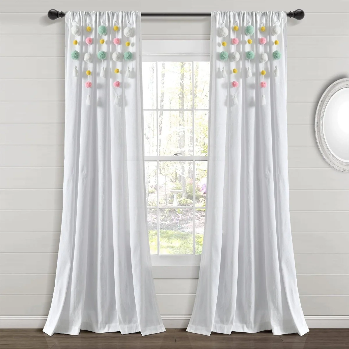 Boho Pom Pom Tassel Faux Linen Window Curtain Panel - Image 49