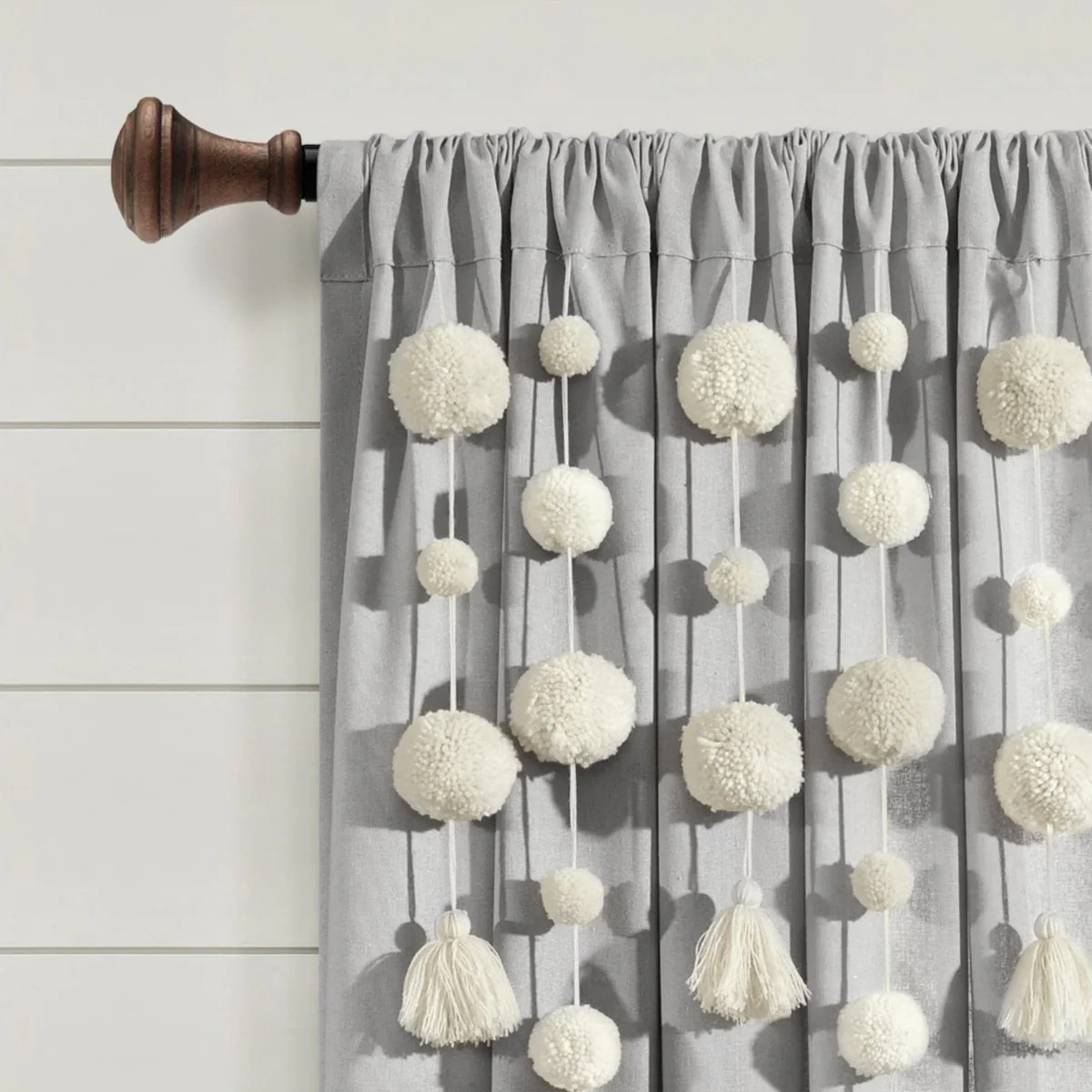 Boho Pom Pom Tassel Faux Linen Window Curtain Panel - Image 5