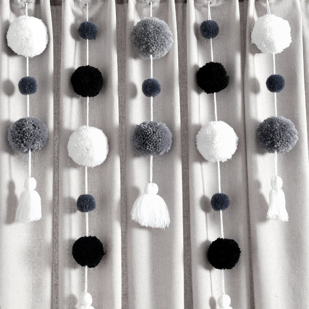 Boho Pom Pom Tassel Faux Linen Window Curtain Panel - Image 58