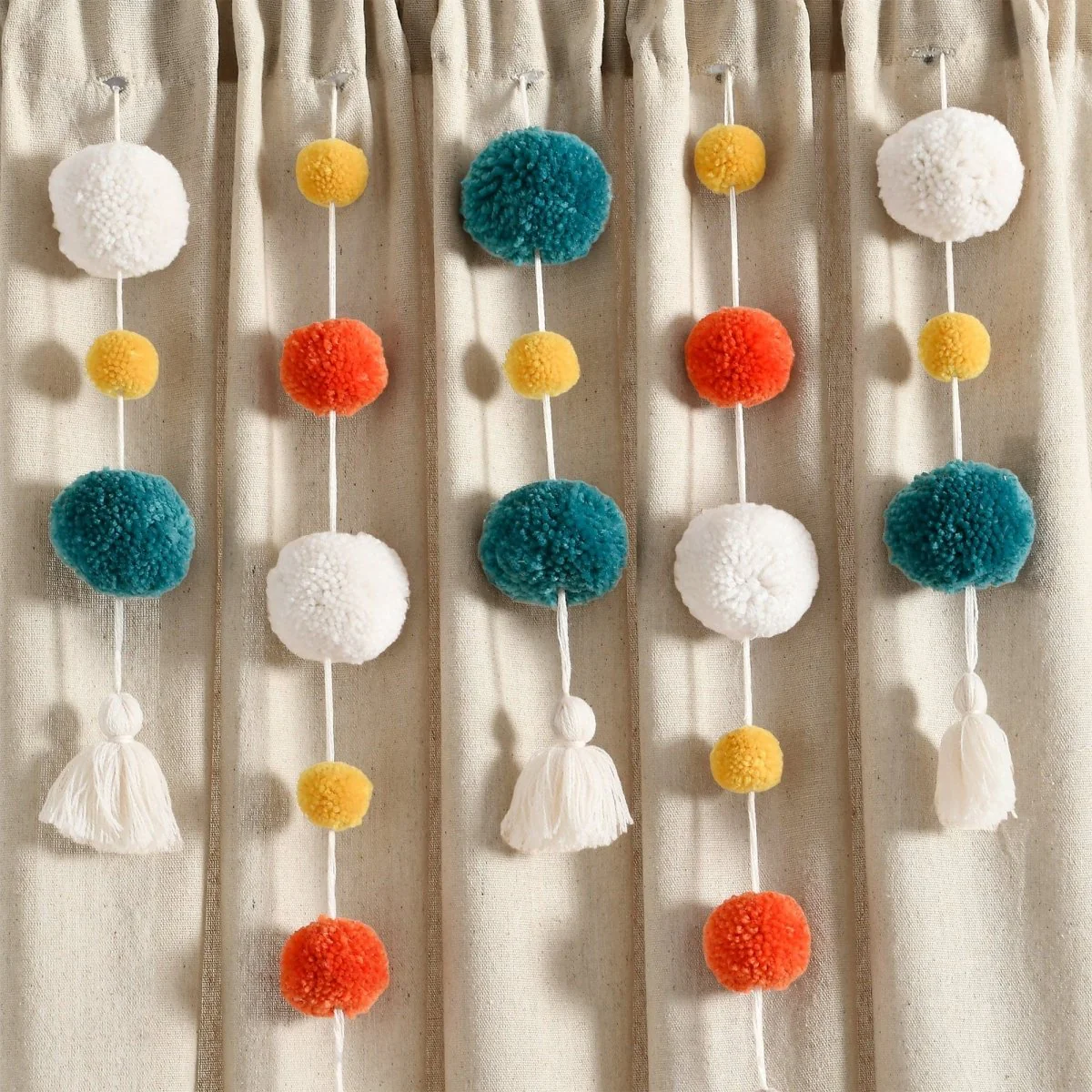 Boho Pom Pom Tassel Faux Linen Window Curtain Panel - Image 65