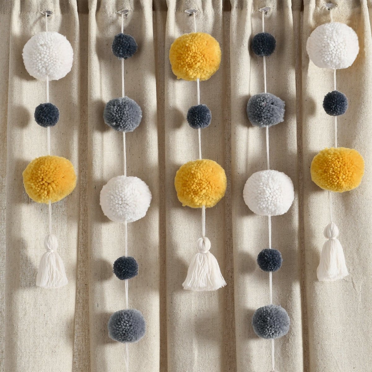 Boho Pom Pom Tassel Faux Linen Window Curtain Panel - Image 71
