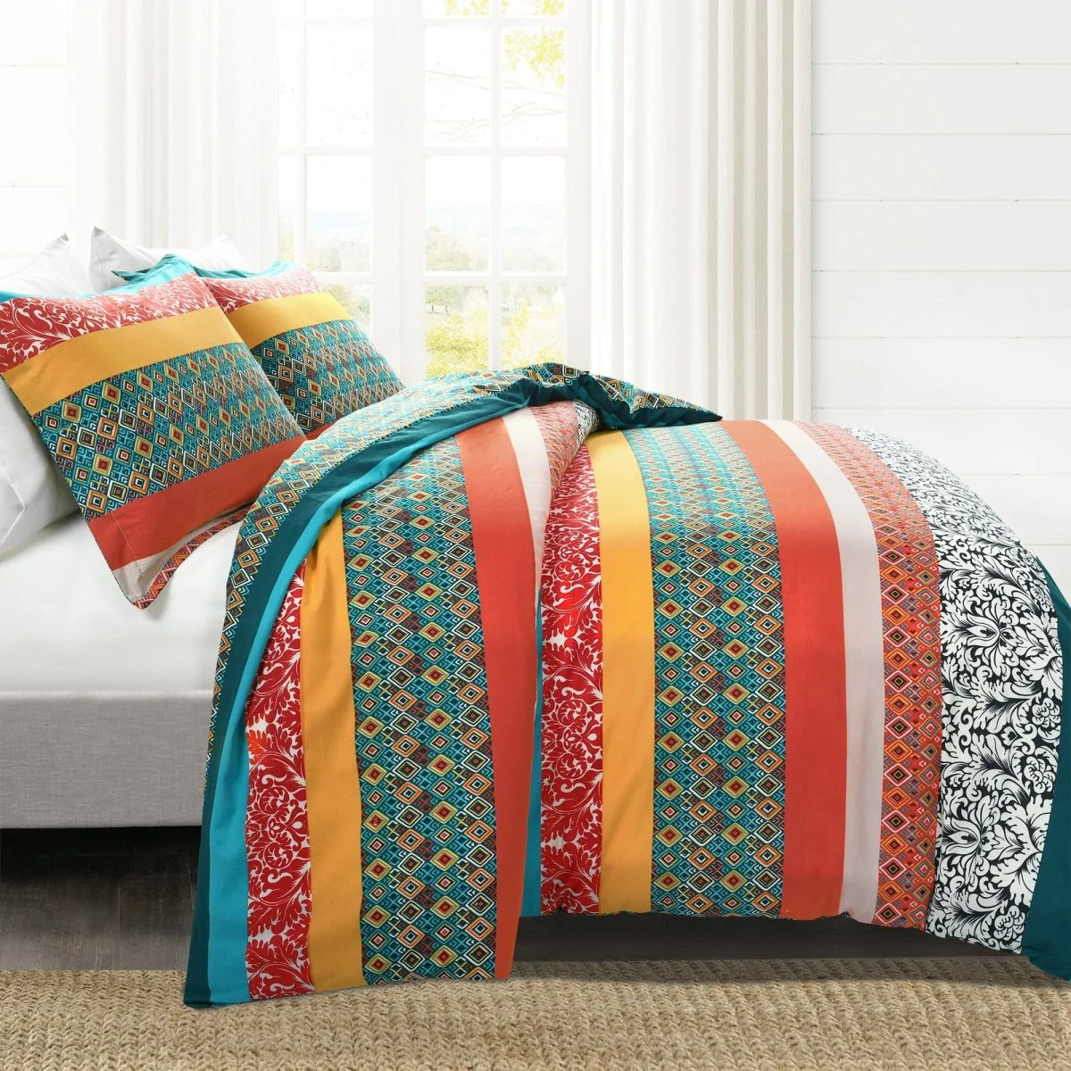 Boho Stripe Cotton Reversible Duvet Cover Set - Image 2