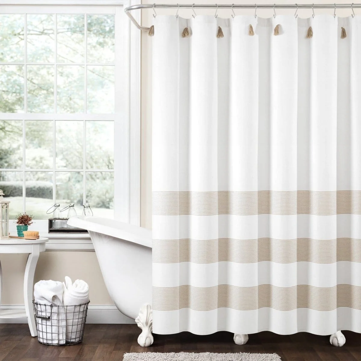 Boho Tassel Stripe Yarn Dyed Recycled Cotton Blend Shower Curtain - Image 13