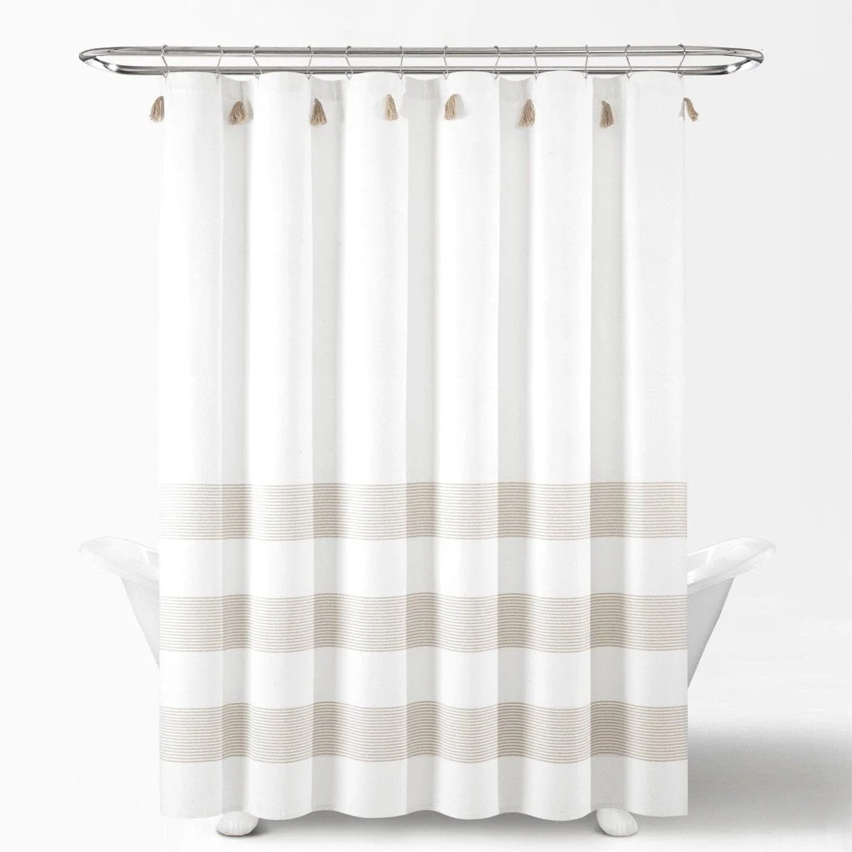 Boho Tassel Stripe Yarn Dyed Recycled Cotton Blend Shower Curtain - Image 14
