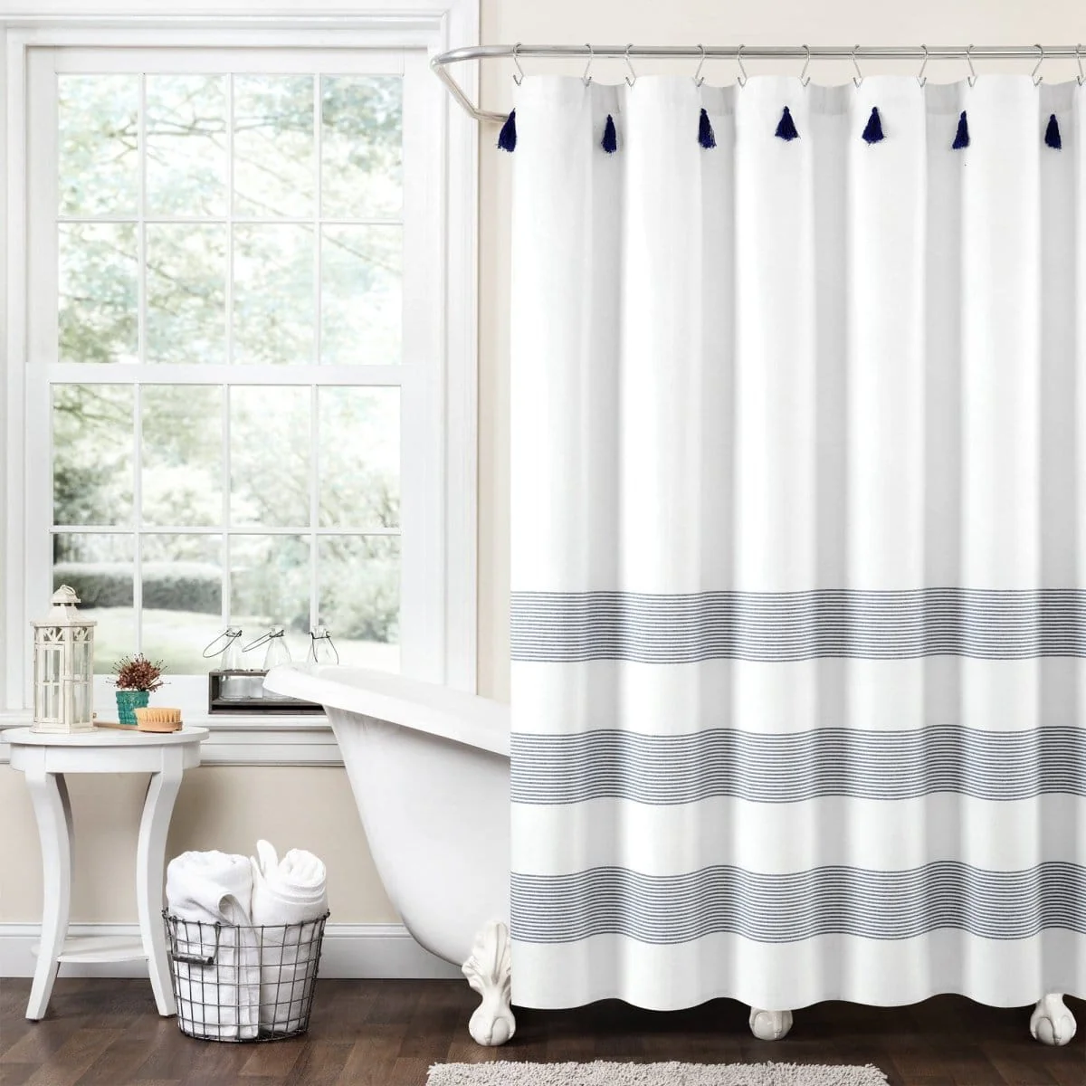 Boho Tassel Stripe Yarn Dyed Recycled Cotton Blend Shower Curtain - Image 2