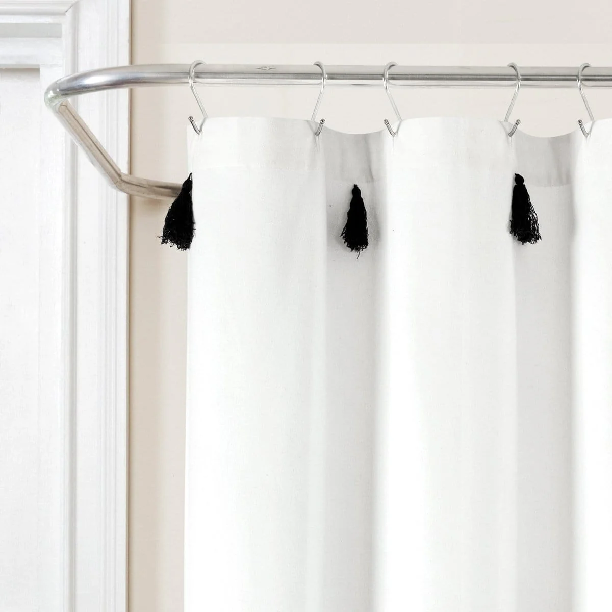 Boho Tassel Stripe Yarn Dyed Recycled Cotton Blend Shower Curtain - Image 4