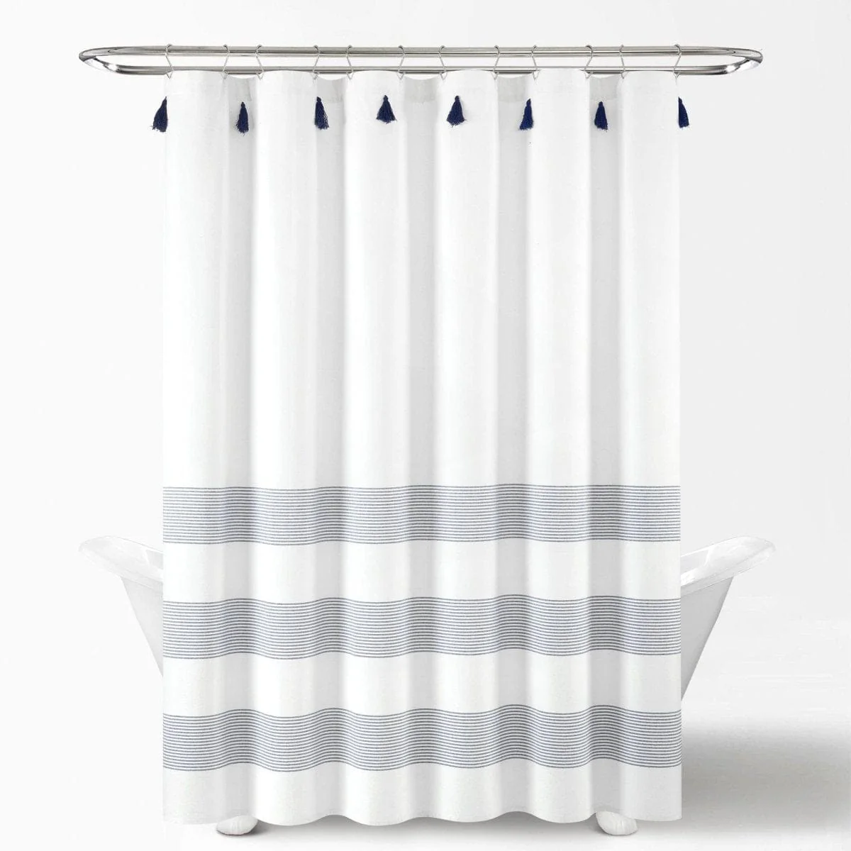Boho Tassel Stripe Yarn Dyed Recycled Cotton Blend Shower Curtain - Image 8