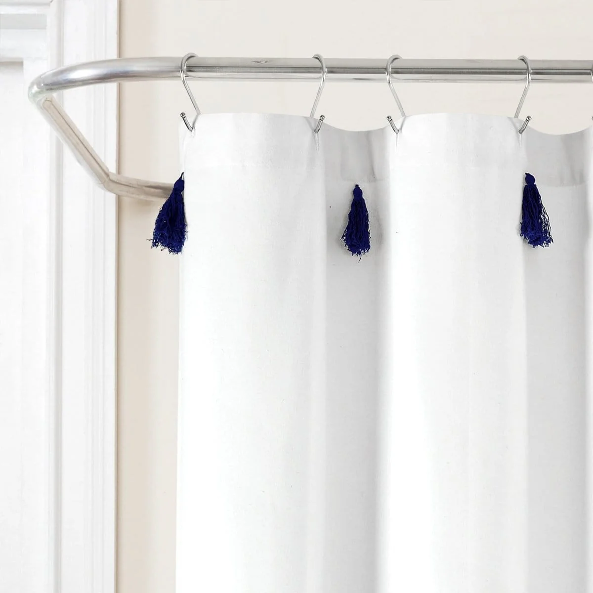 Boho Tassel Stripe Yarn Dyed Recycled Cotton Blend Shower Curtain - Image 9