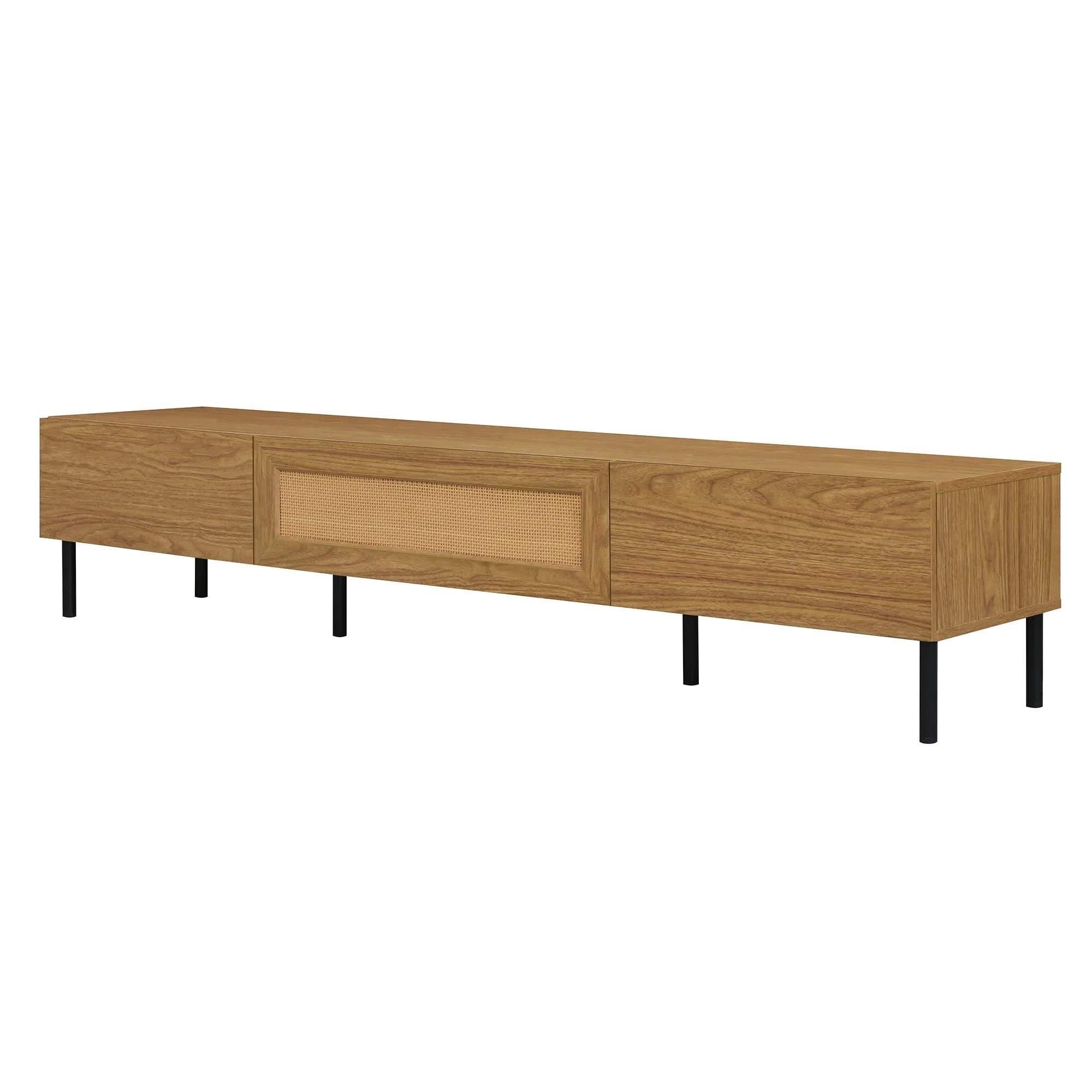 Boho TV Stand for TVs Up to 80" with Rattan Decoration and Metal Legs - Image 11