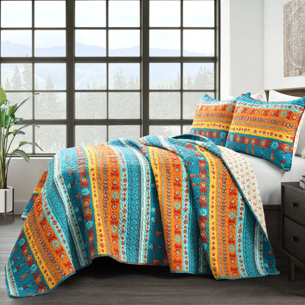 Boho Watercolor Border Quilt 3 Piece Set - Image 2