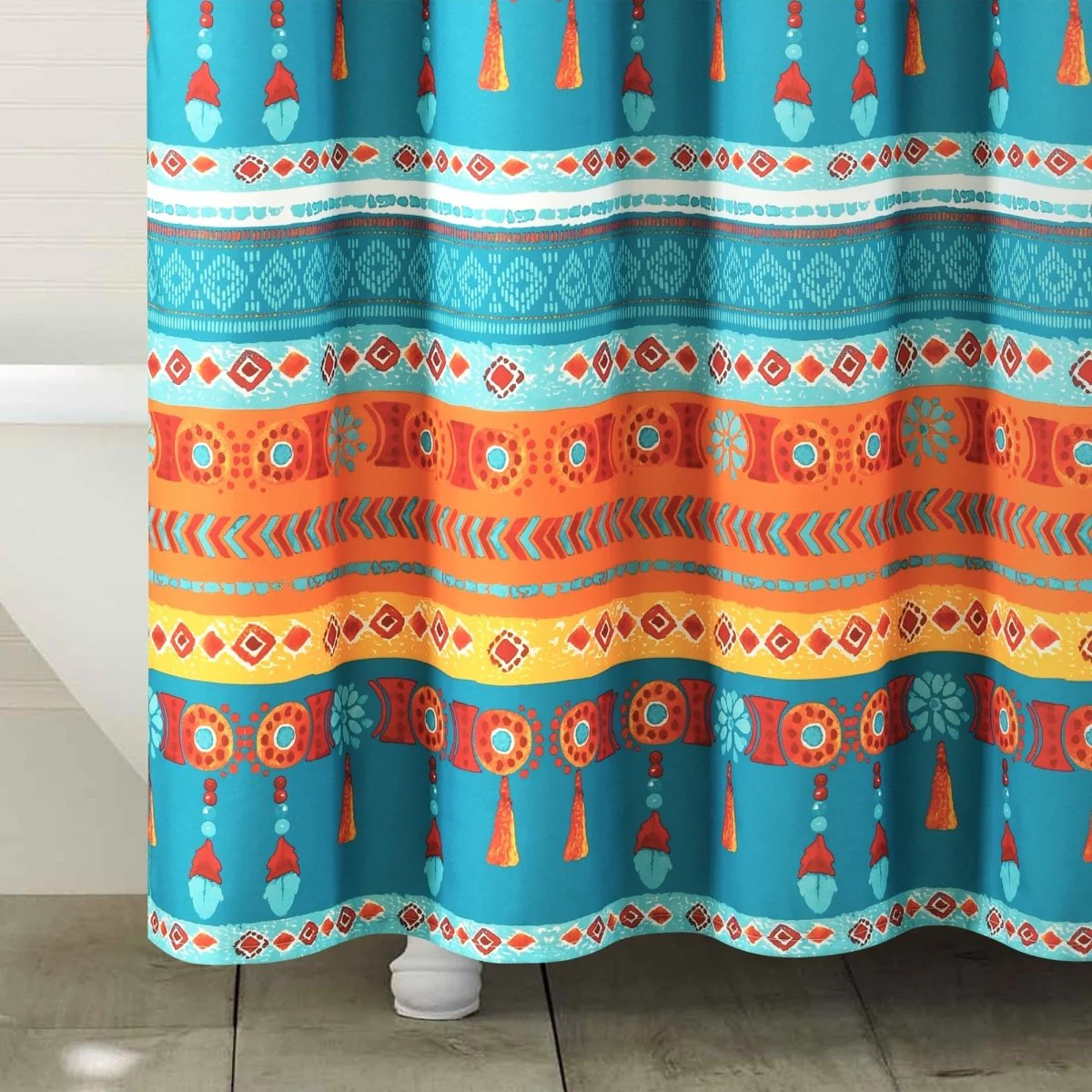 Boho Watercolor Border Shower Curtain - Image 4