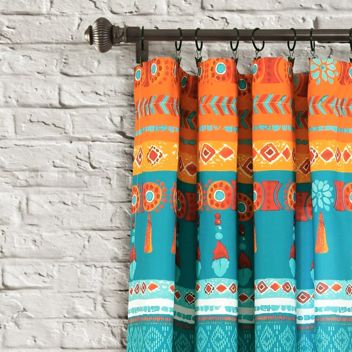 Boho Watercolor Border Window Curtain Panel Set - Image 2