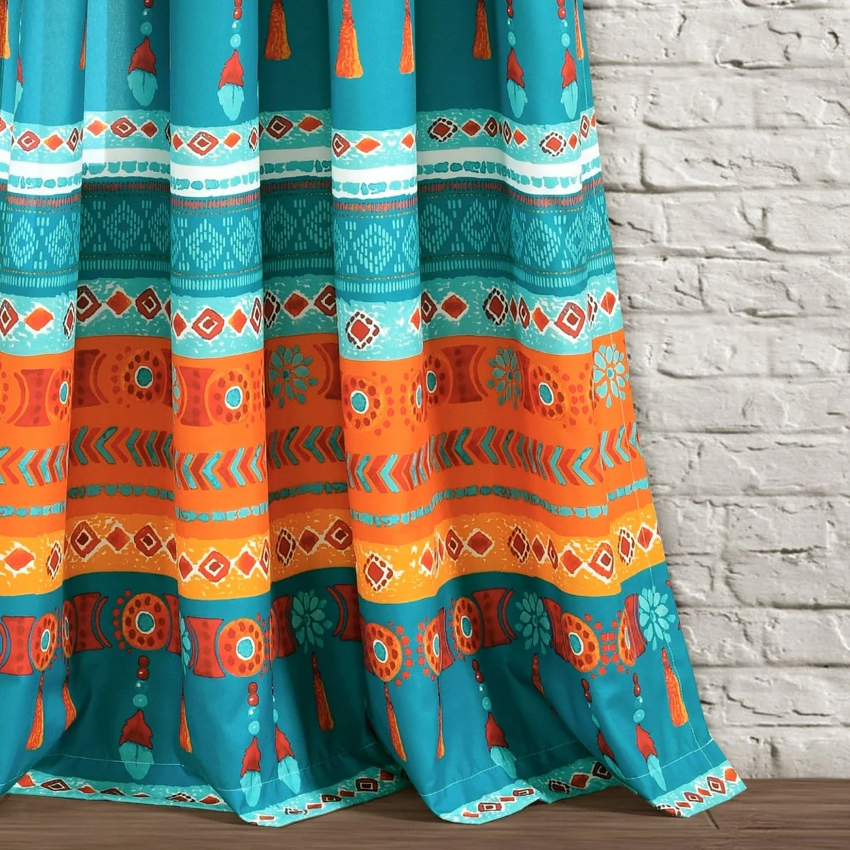 Boho Watercolor Border Window Curtain Panel Set - Image 3