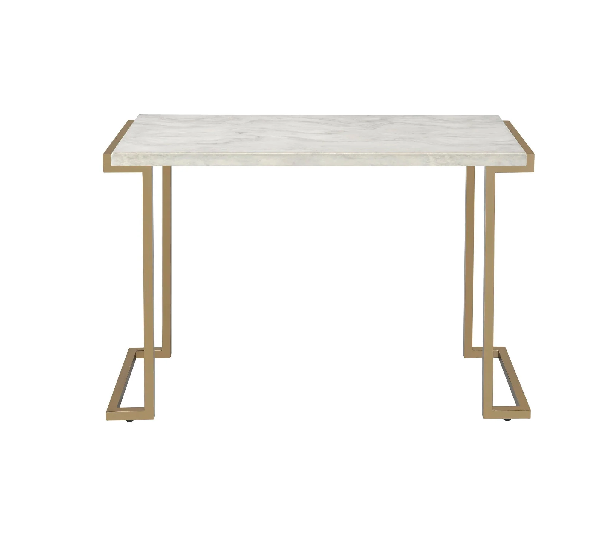 Boice II - Faux Marble Top Sofa Table - White / Champagne - Image 2