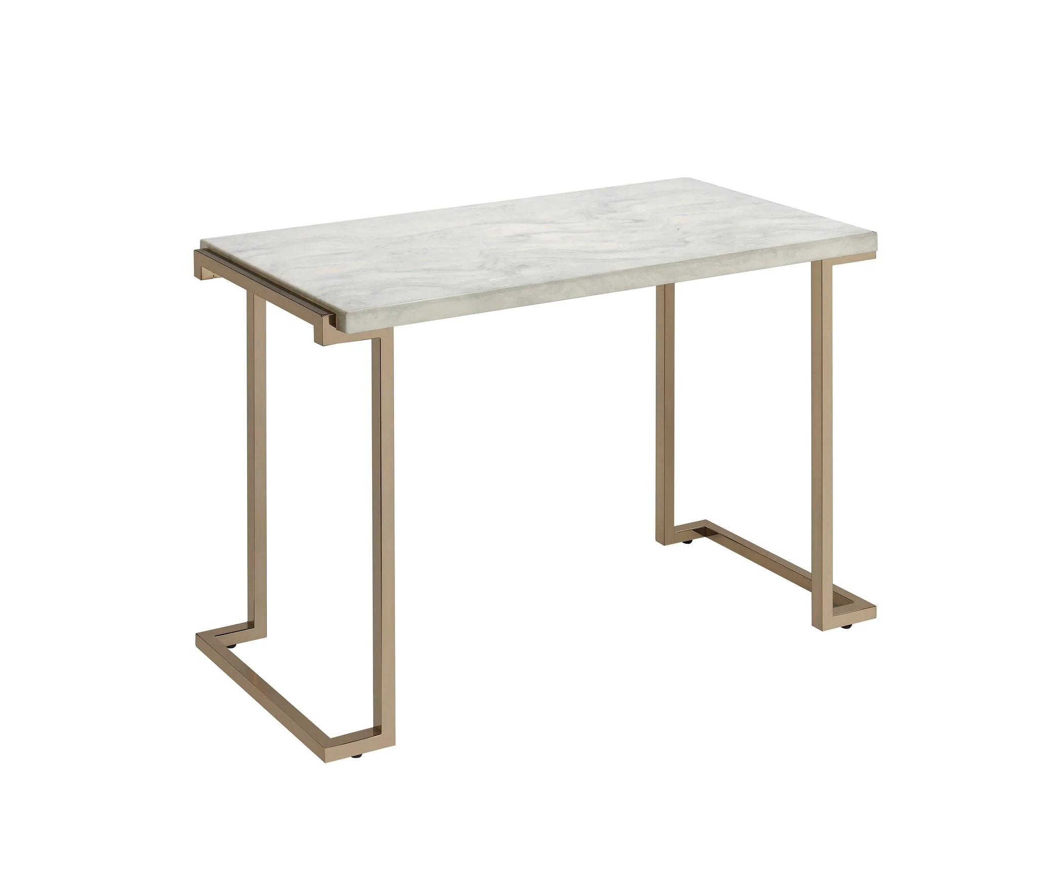 Boice II - Faux Marble Top Sofa Table - White / Champagne - Image 4