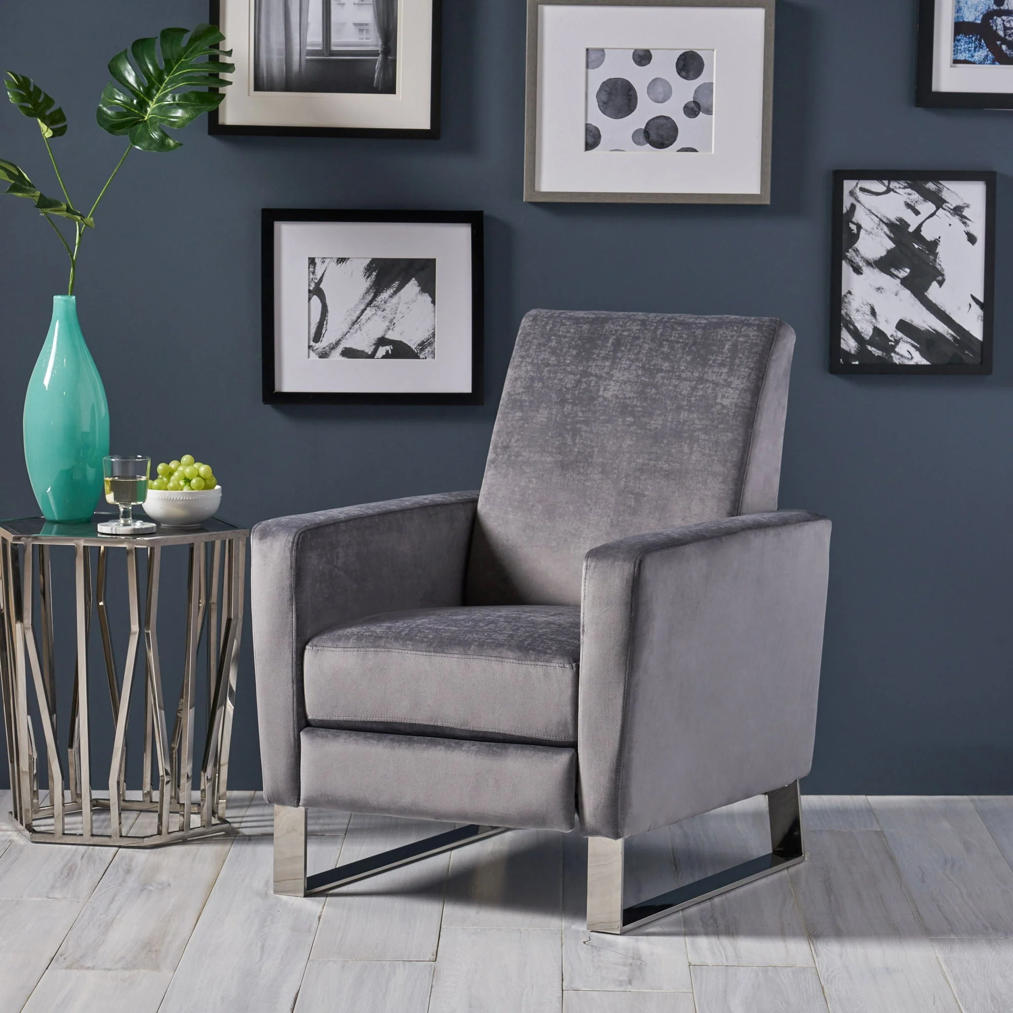 Bolt Upholstered Recliner Chair With Stainless Steel Base - Gray / Chrome - Image 3