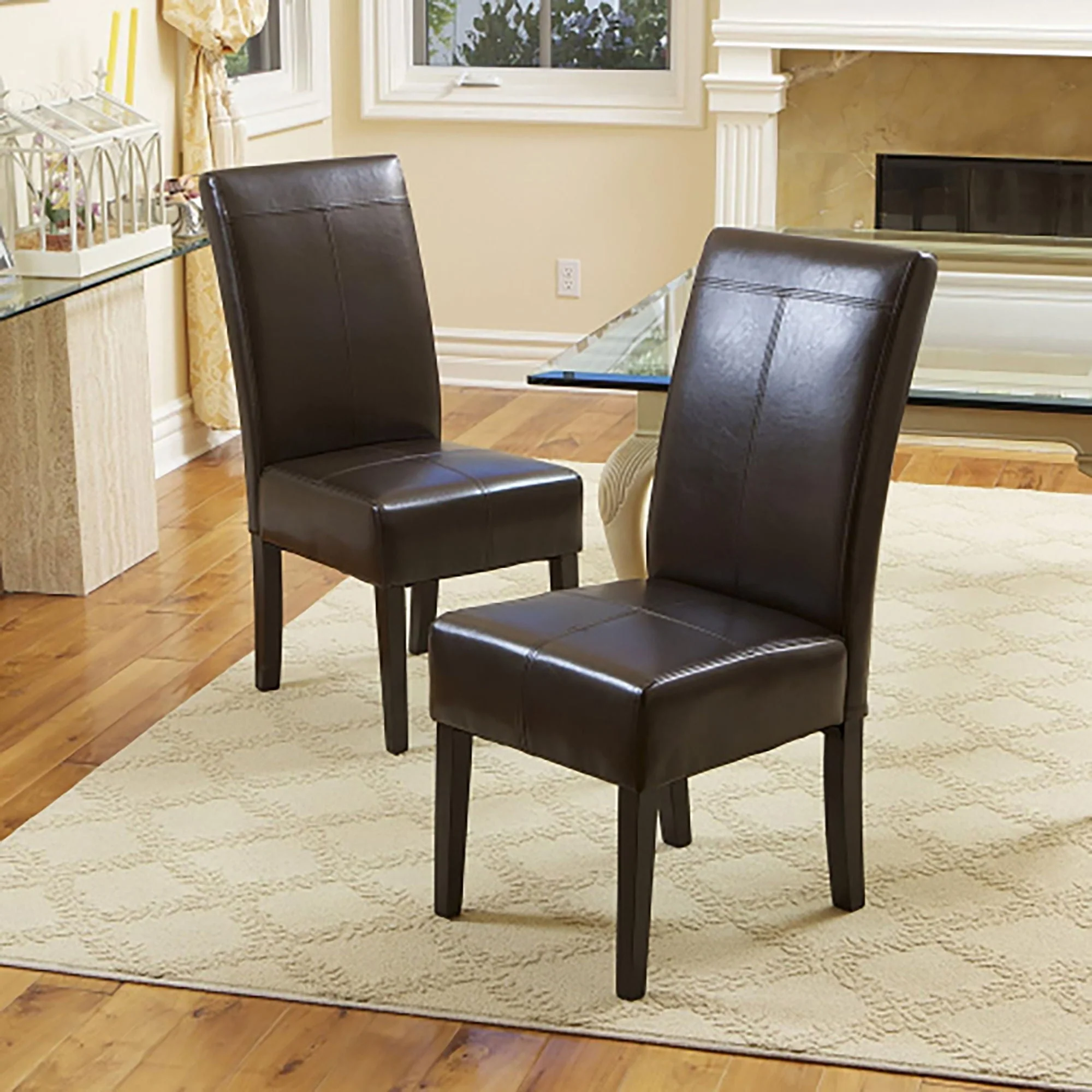 Bonded Leather Upholstered Dining Chair with Solid Wood Legs (Set of 2) - Chocolate - Image 2