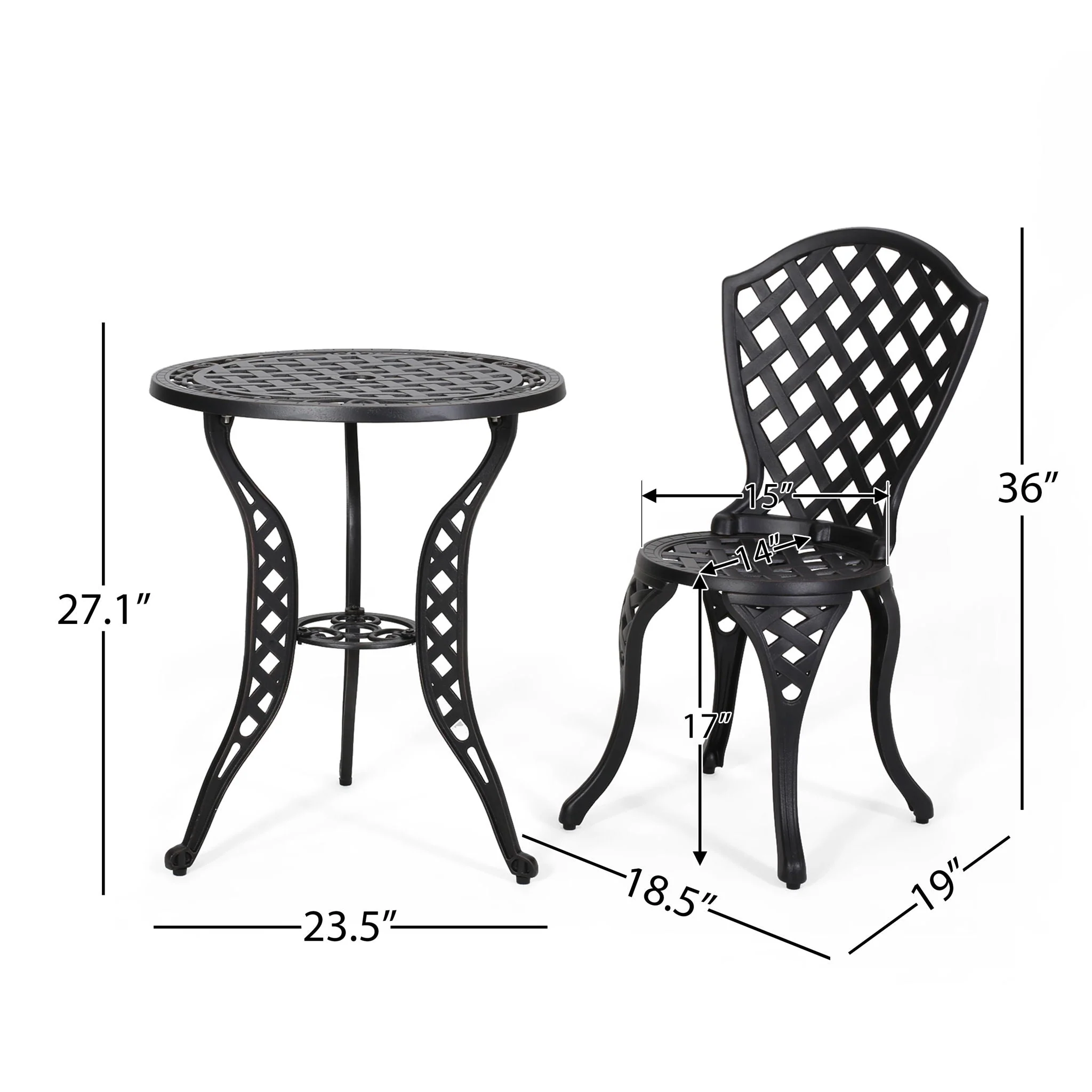 Bono Metal Bistro Set - Black - Image 3