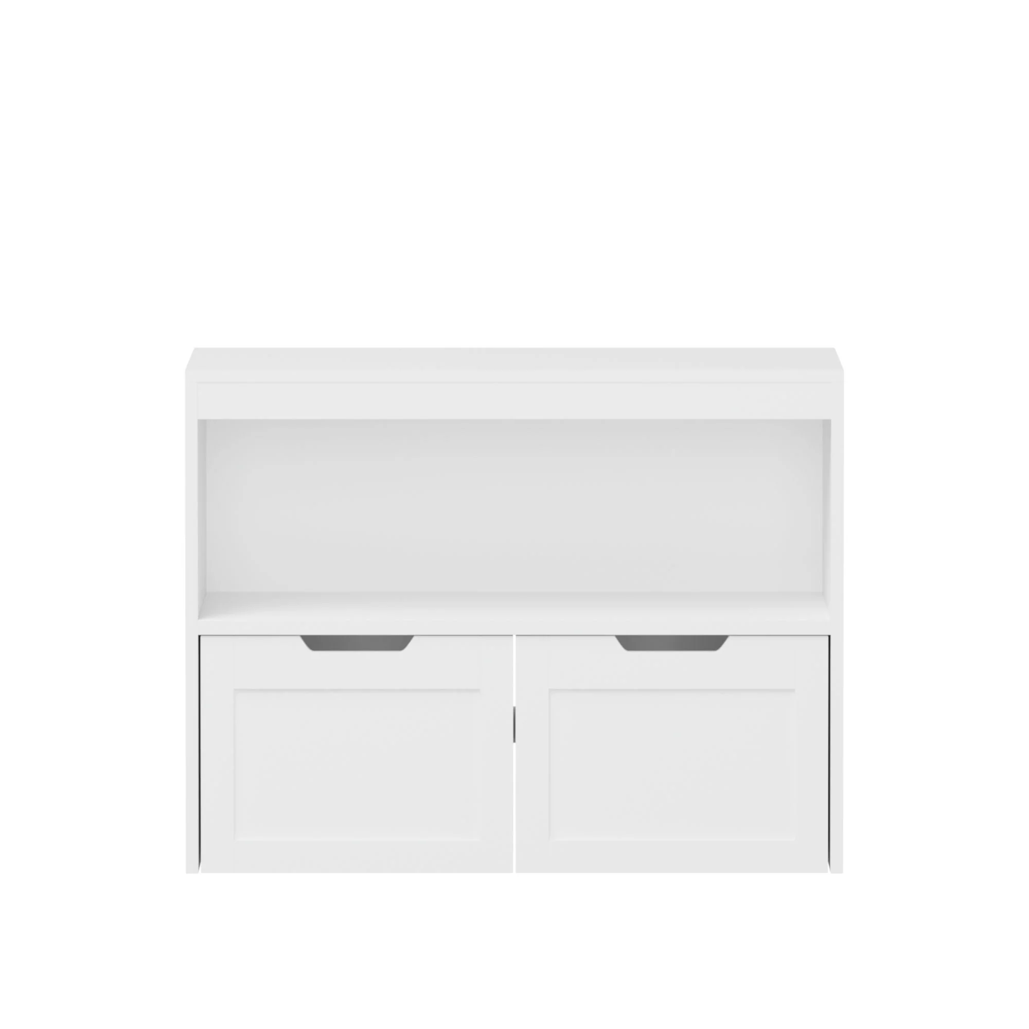 Book Organizer With Large Drawers And Open Shelves, Toy Storage Cabinet With Removable Wheels And Rounded Edges - White