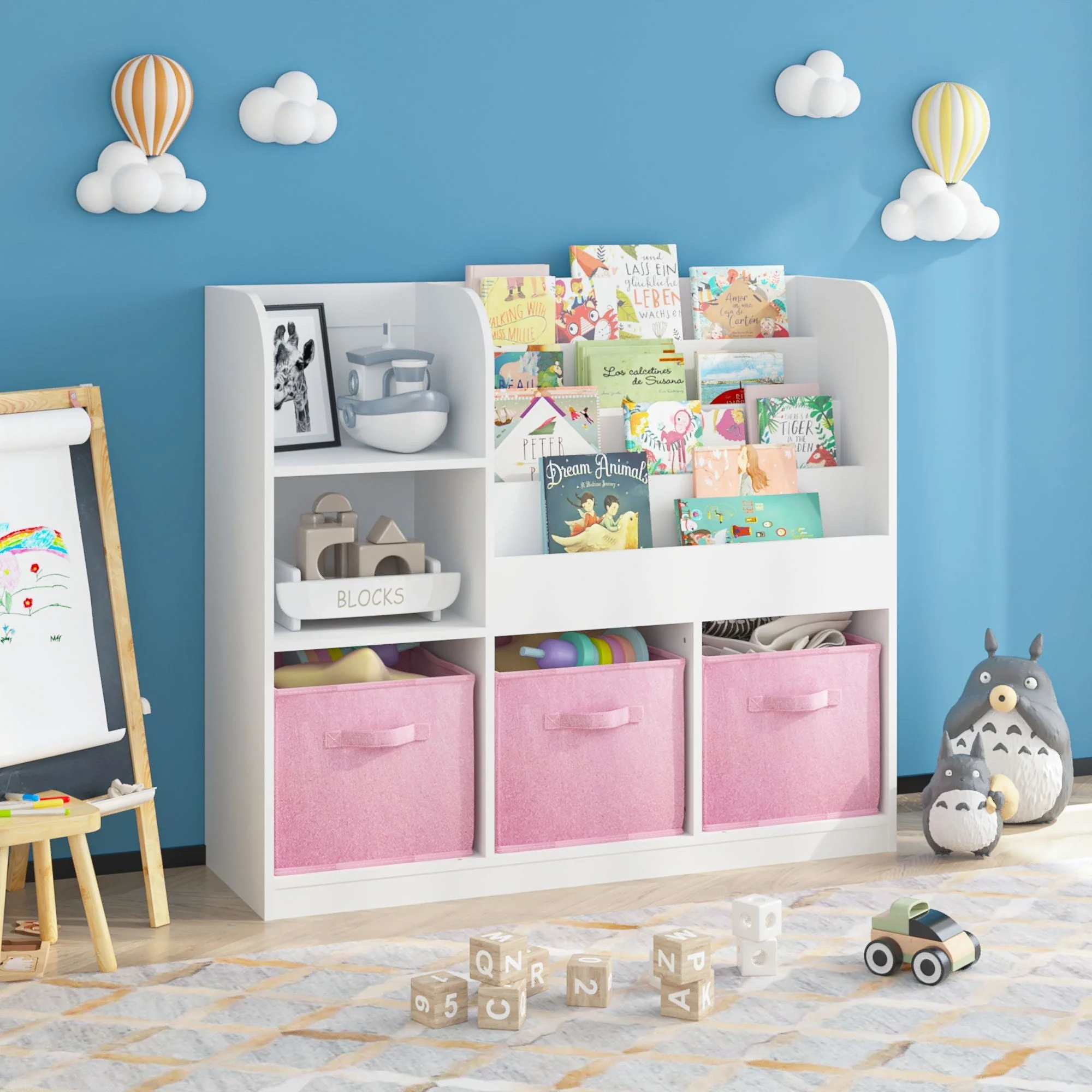 Bookcase And Bookshelf With 3 Collapsible Drawers, Multifunctional Display Stand - Image 3