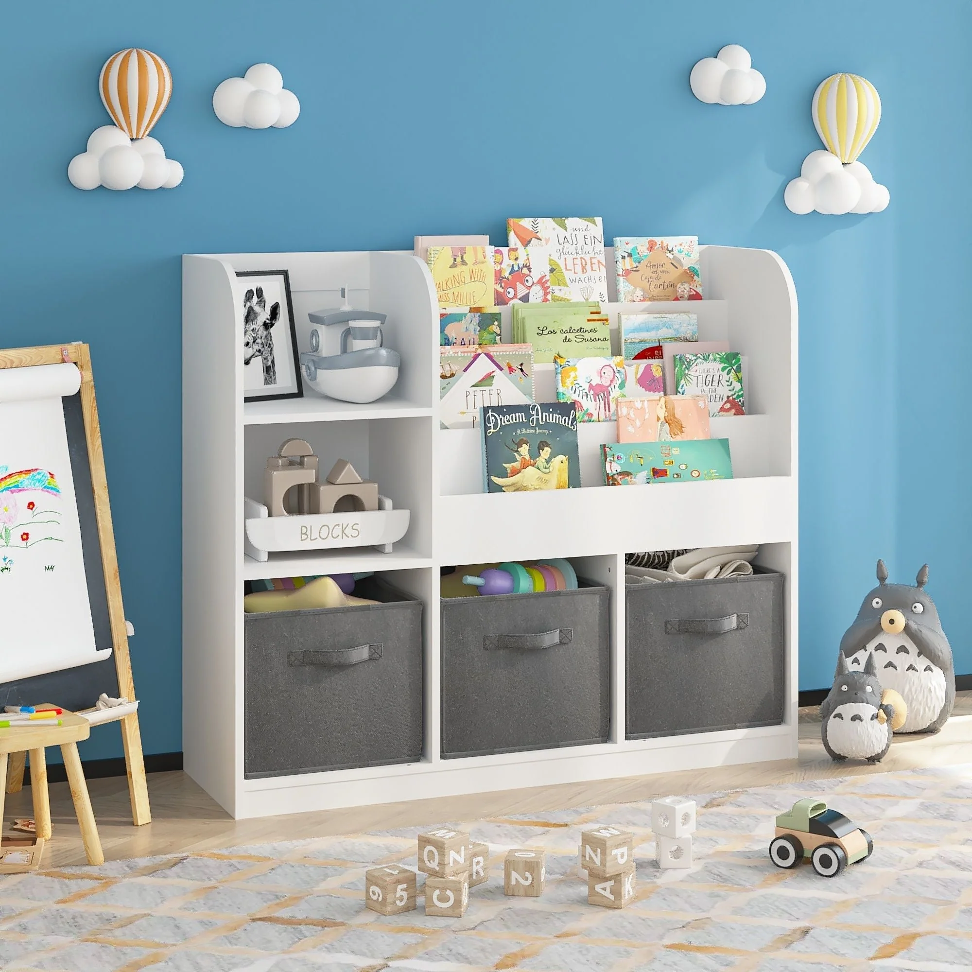 Bookcase And Bookshelf With 3 Collapsible Drawers, Multifunctional Display Stand - Image 4