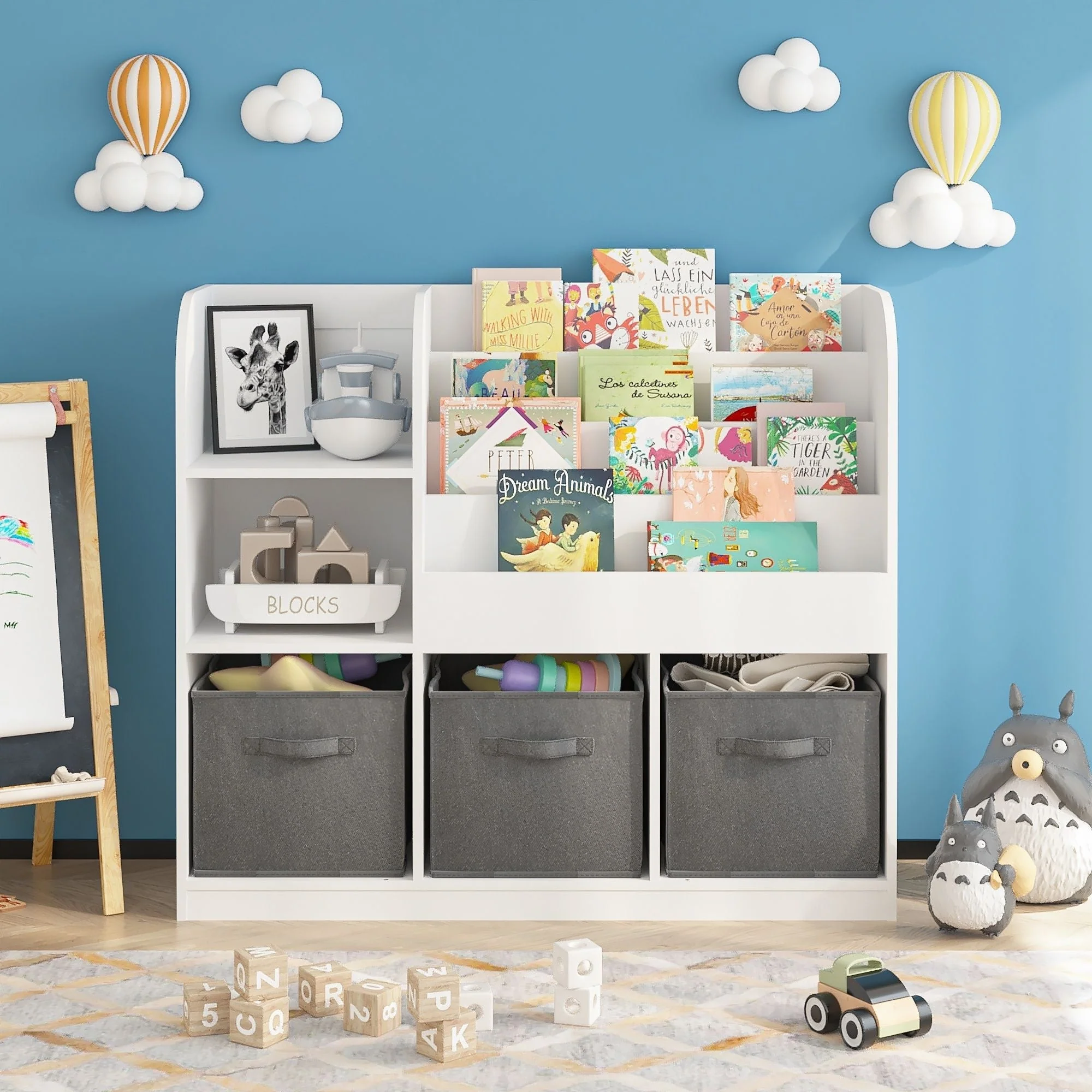Bookcase And Bookshelf With 3 Collapsible Drawers, Multifunctional Display Stand - Image 7