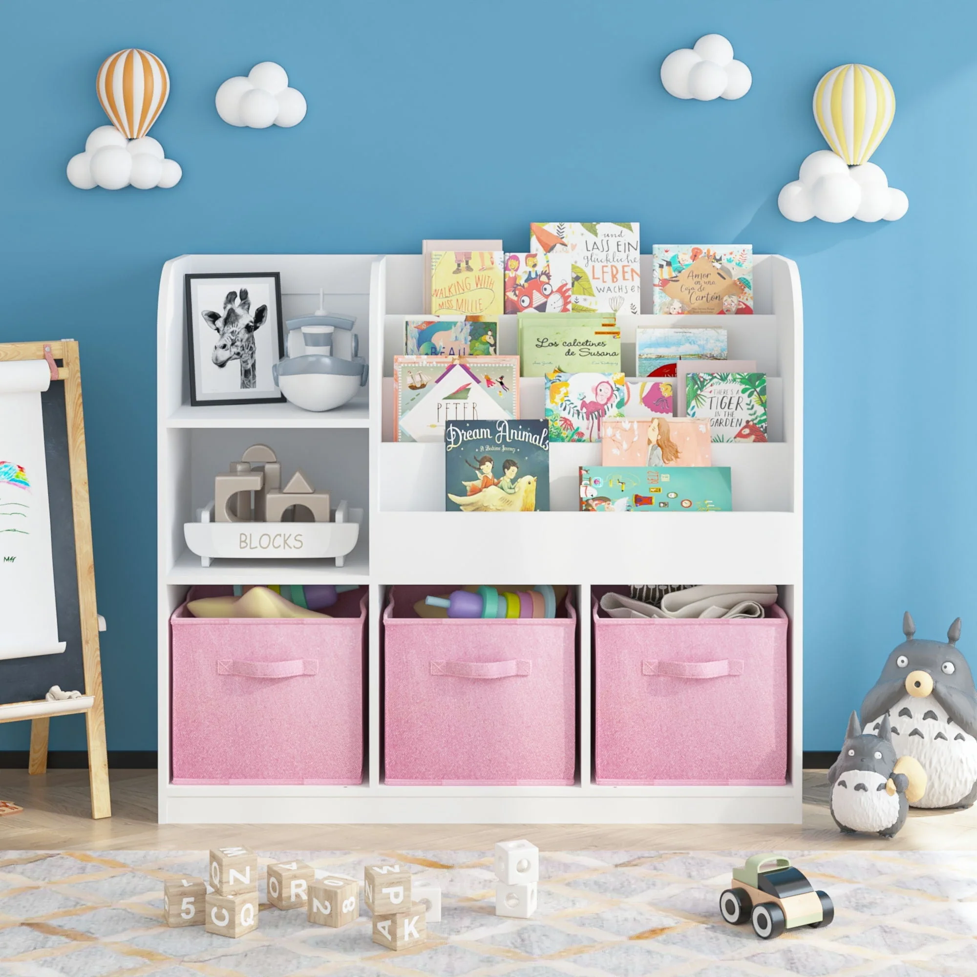 Bookcase And Bookshelf With 3 Collapsible Drawers, Multifunctional Display Stand - Image 8