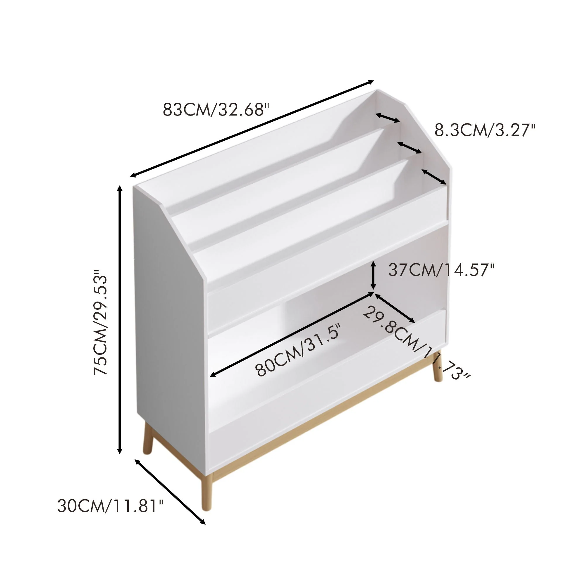 Bookcase Organizer With Storage, 3 Tier Toddler Book Display Shelf For Playroom - White - Image 3