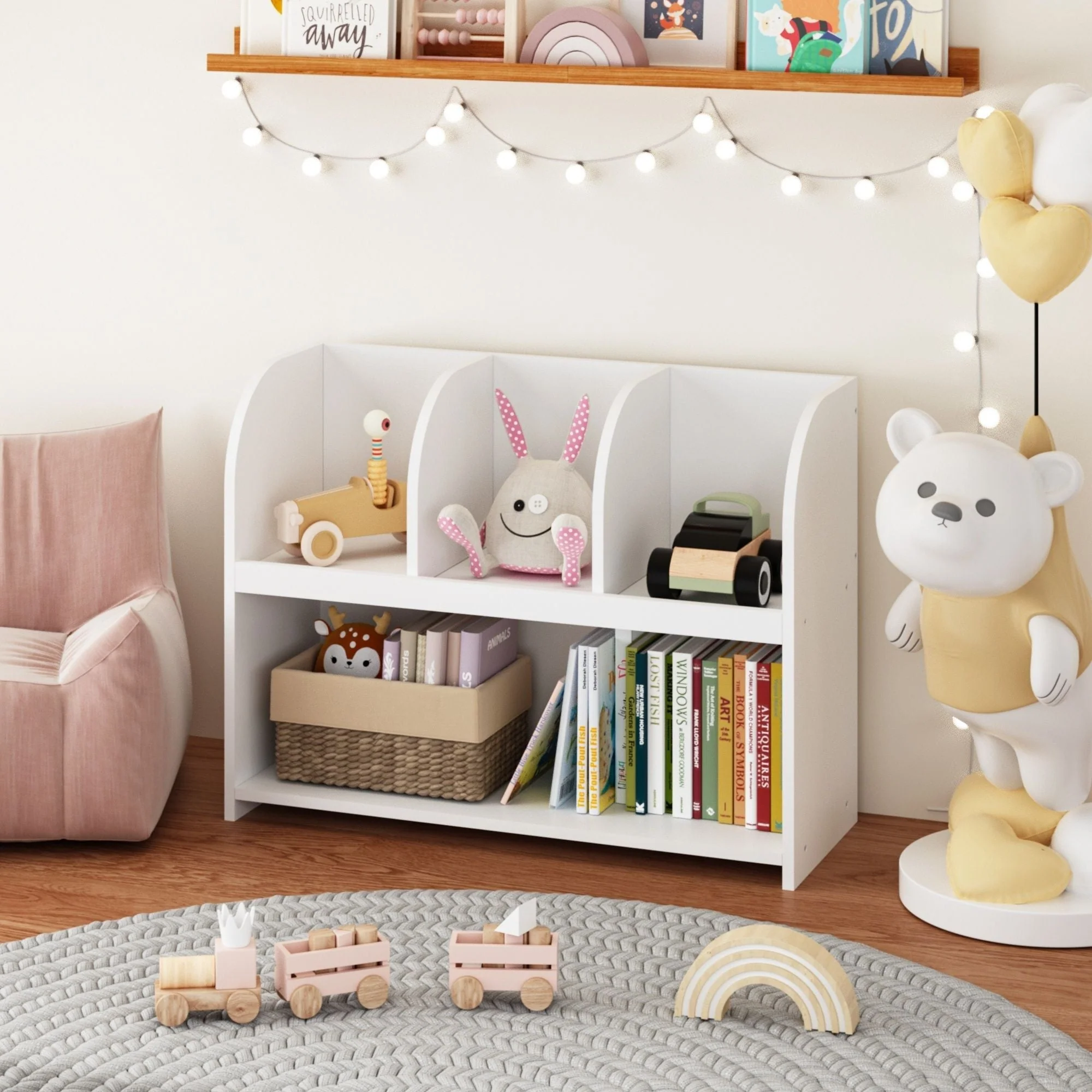 Bookcase With 4 Compartments, Storage Shelf For Toys And Books - White - Image 3