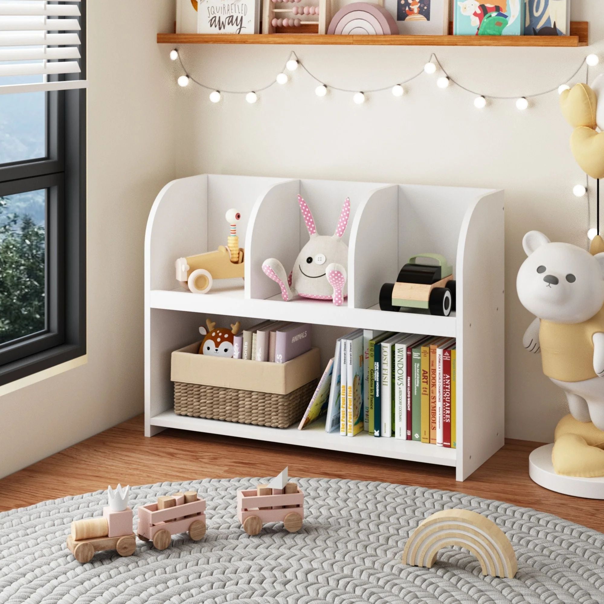 Bookcase With 4 Compartments, Storage Shelf For Toys And Books - White - Image 4