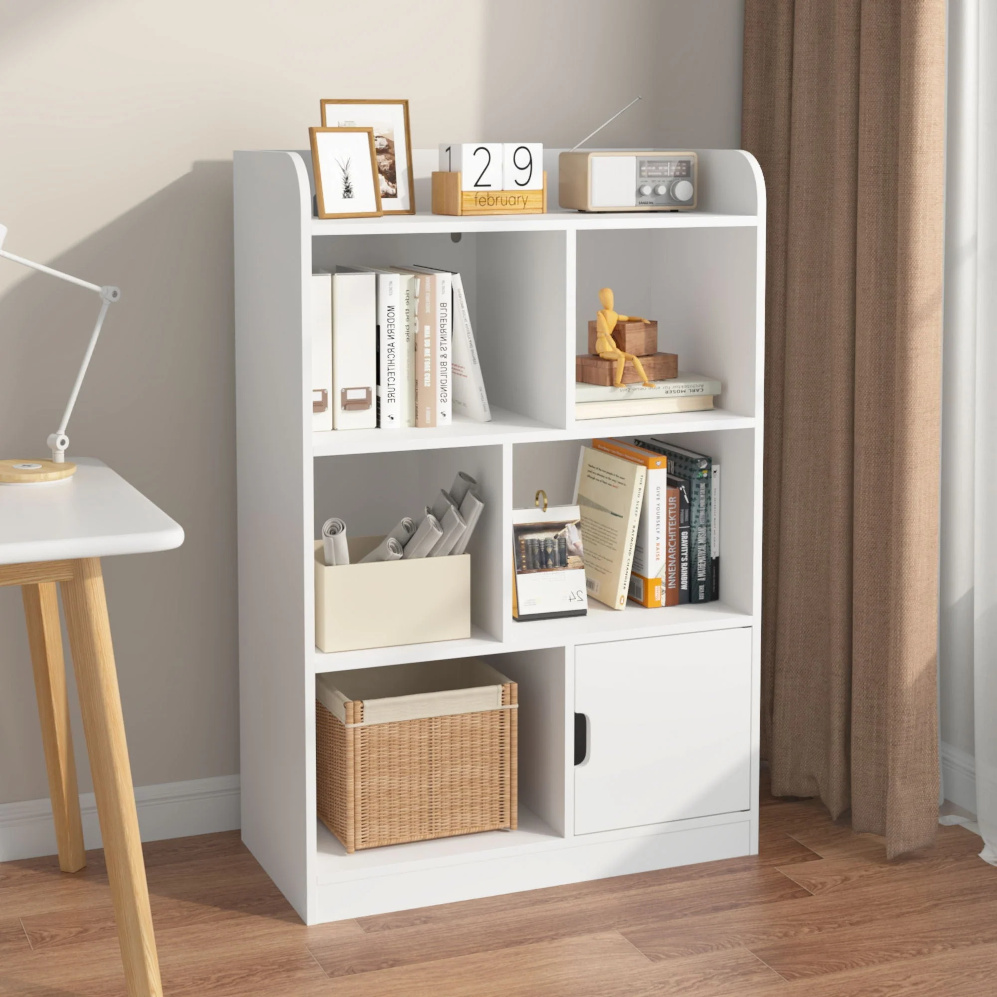 Bookcase With 6 Compartments, Freestanding Bookshelf For Bedroom - White - Image 3