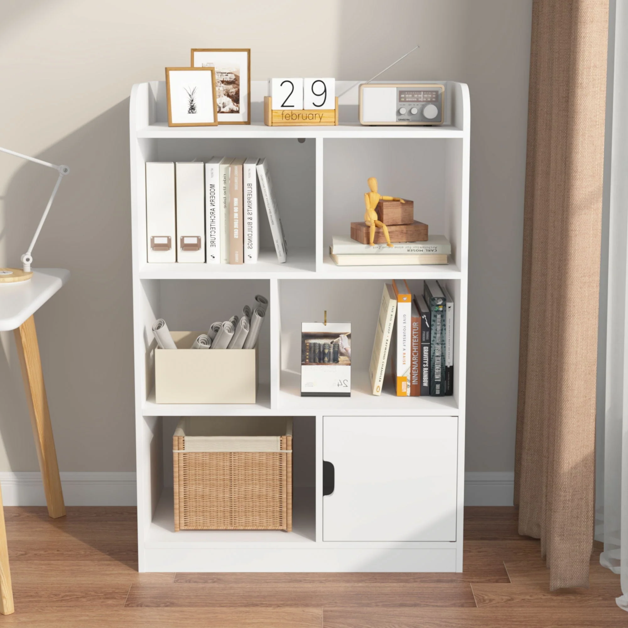 Bookcase With 6 Compartments, Freestanding Bookshelf For Bedroom - White - Image 4