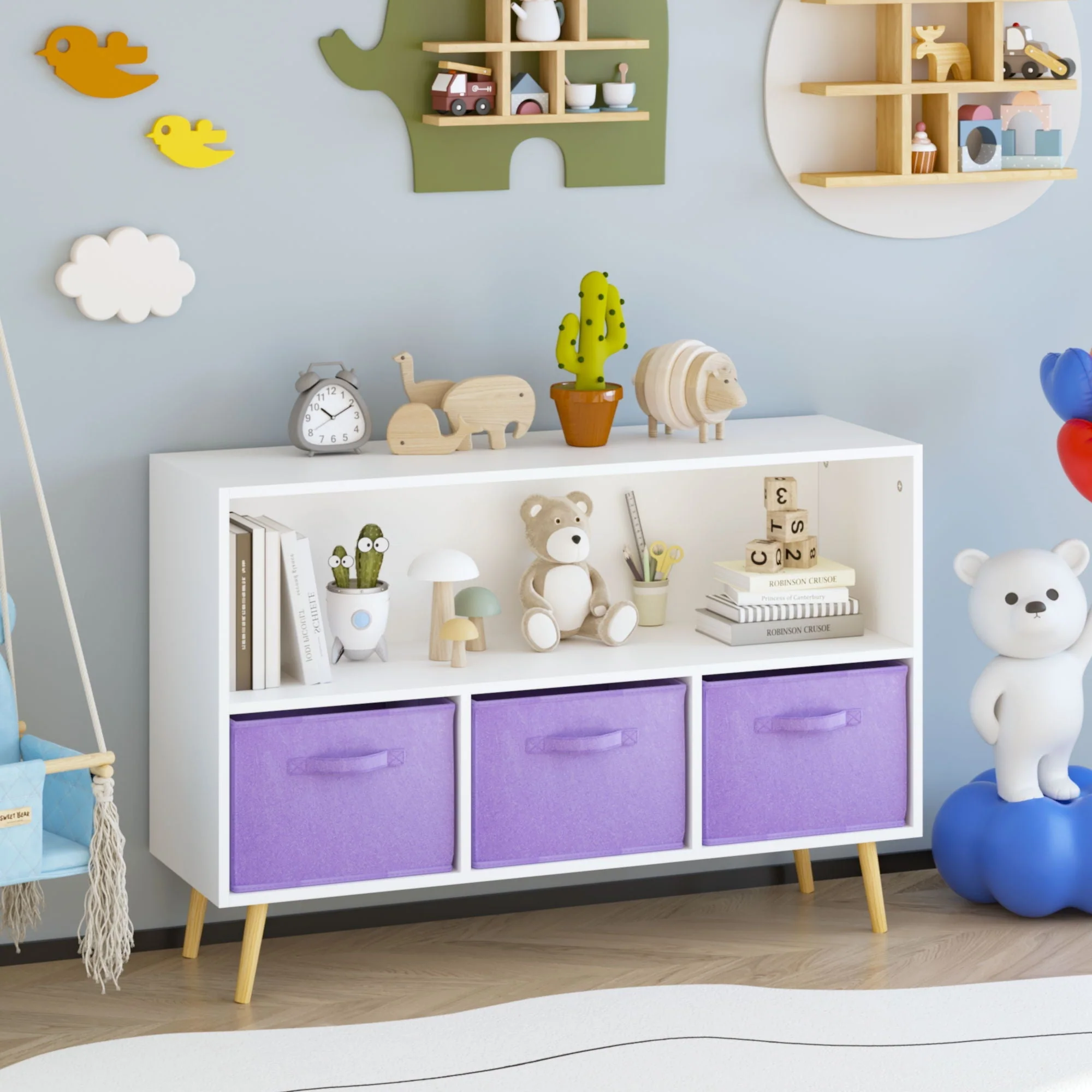 Bookcase With Collapsible Drawers, Book Display Organizer - Image 10