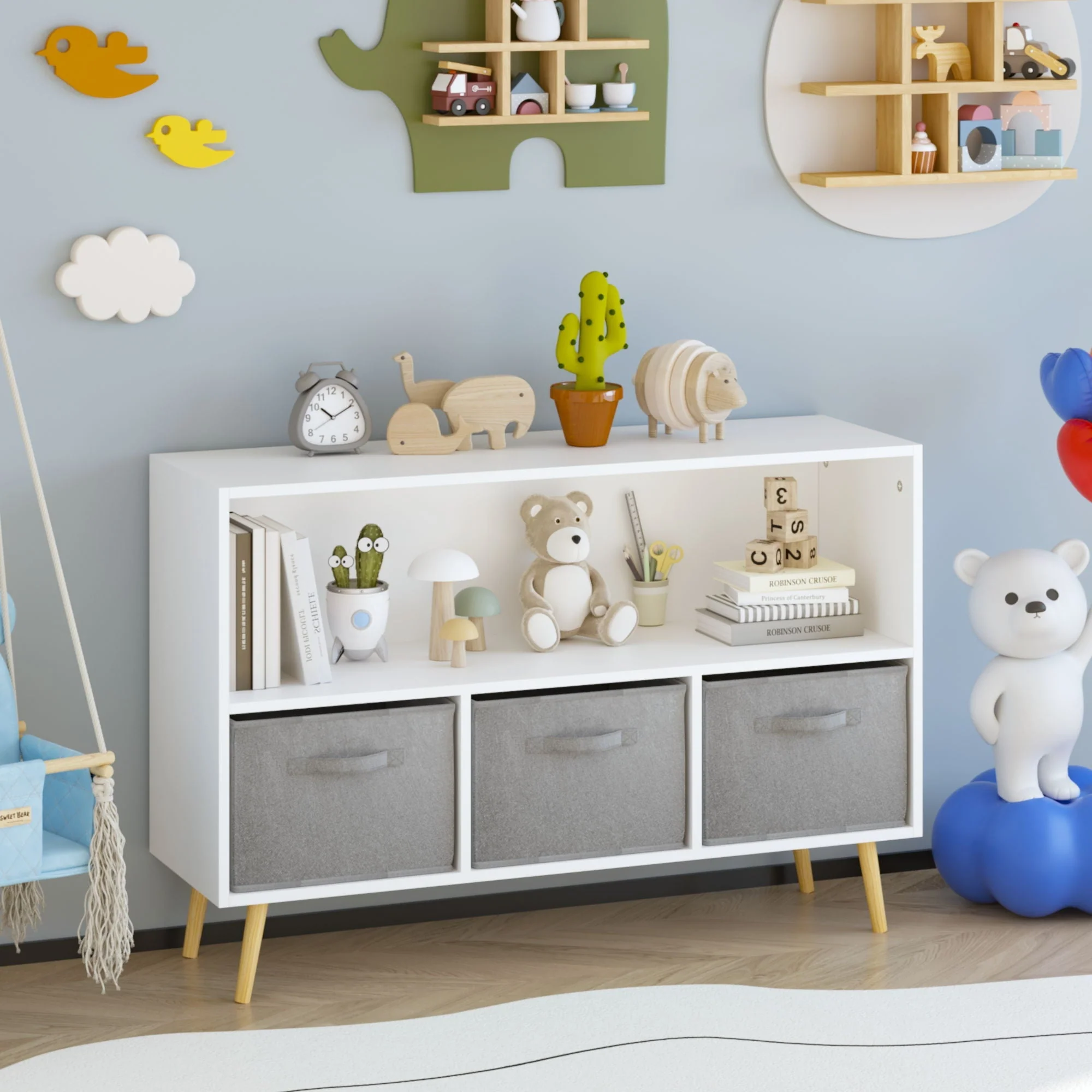 Bookcase With Collapsible Drawers, Book Display Organizer - Image 11