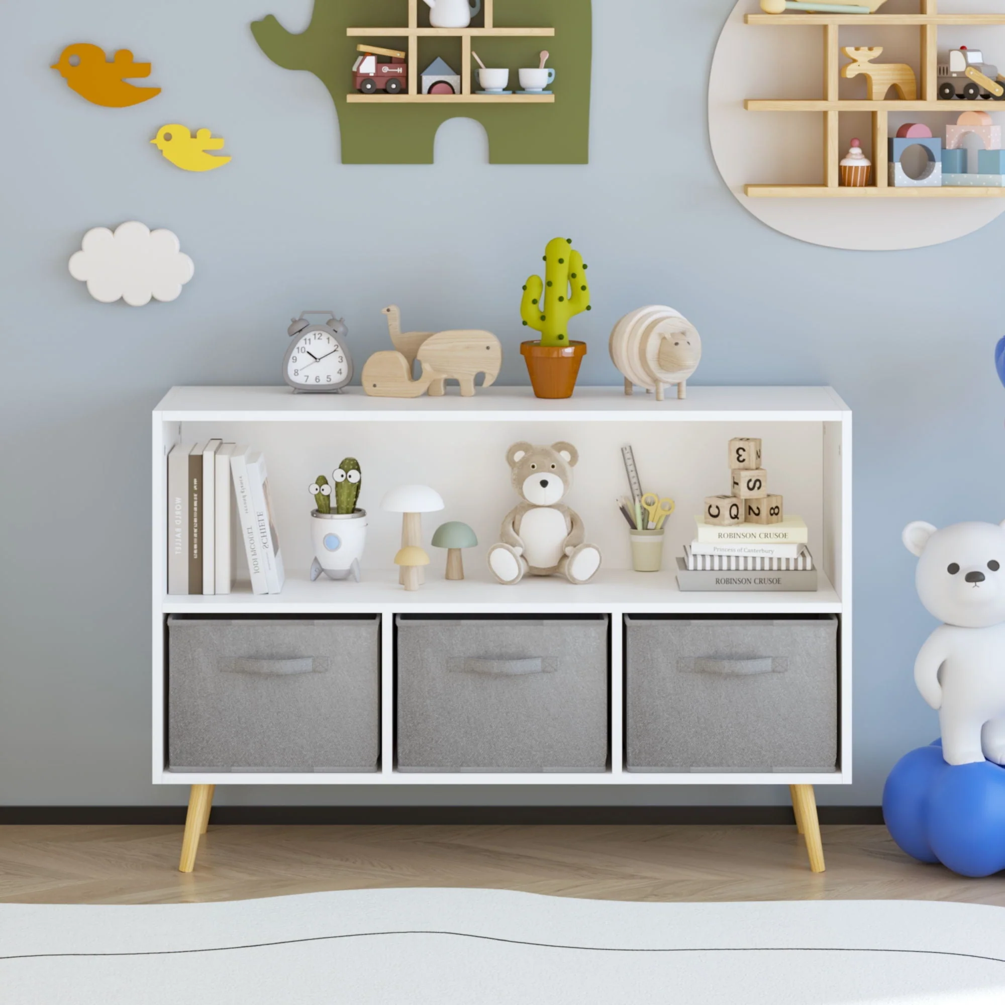 Bookcase With Collapsible Drawers, Book Display Organizer - Image 12