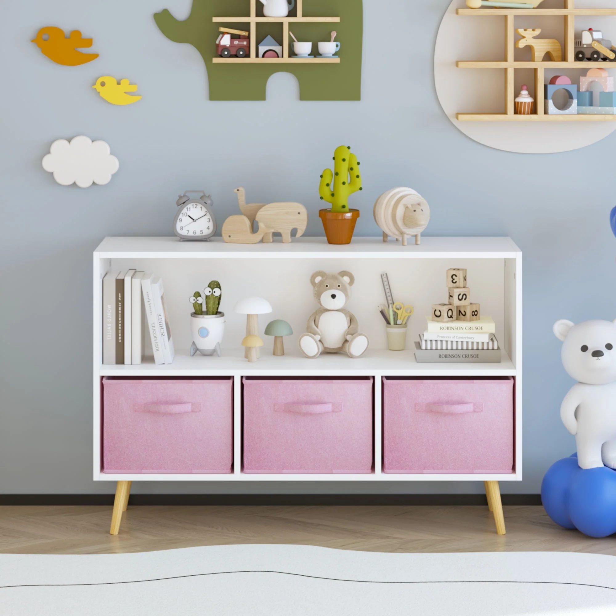 Bookcase With Collapsible Drawers, Book Display Organizer - Image 4