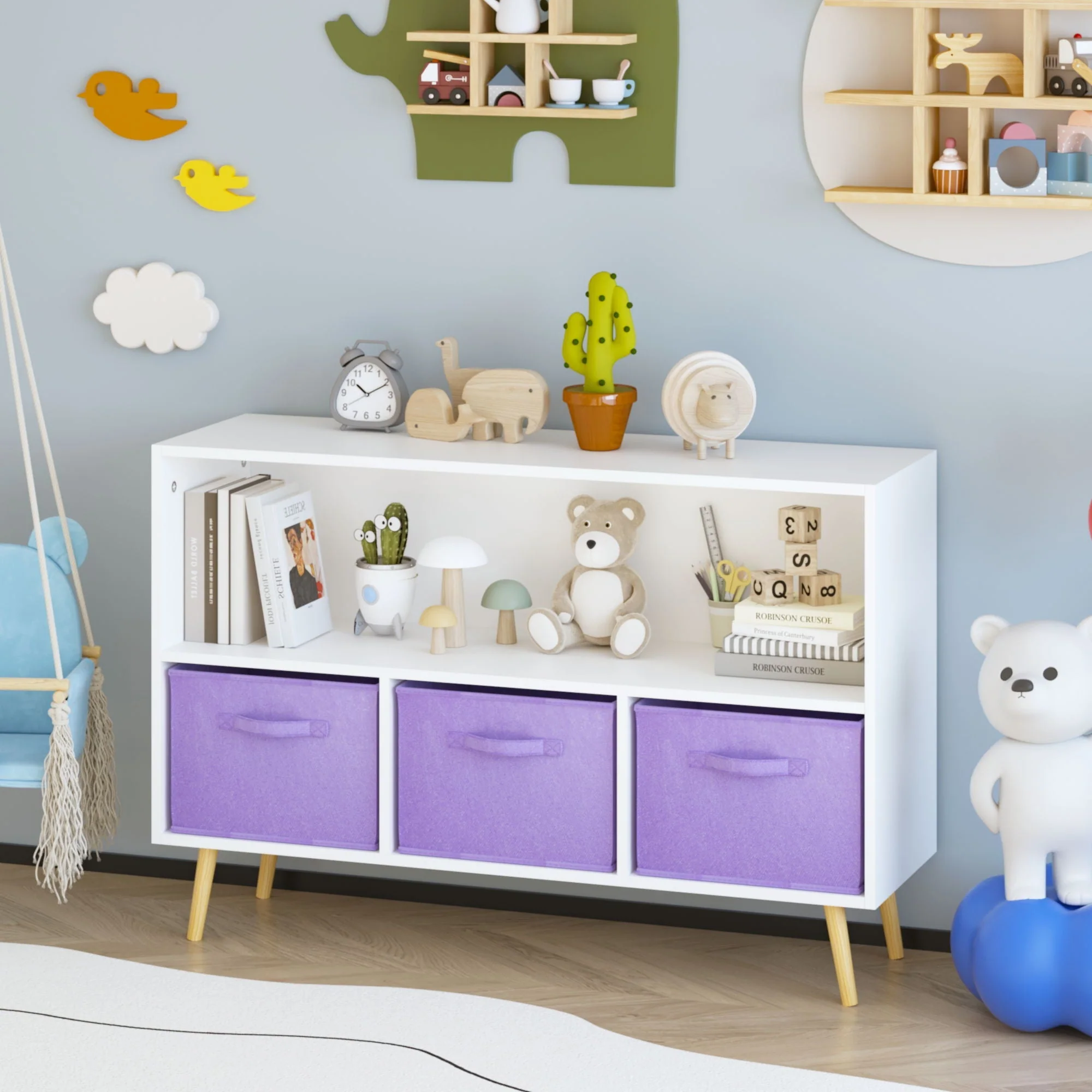 Bookcase With Collapsible Drawers, Book Display Organizer - Image 5