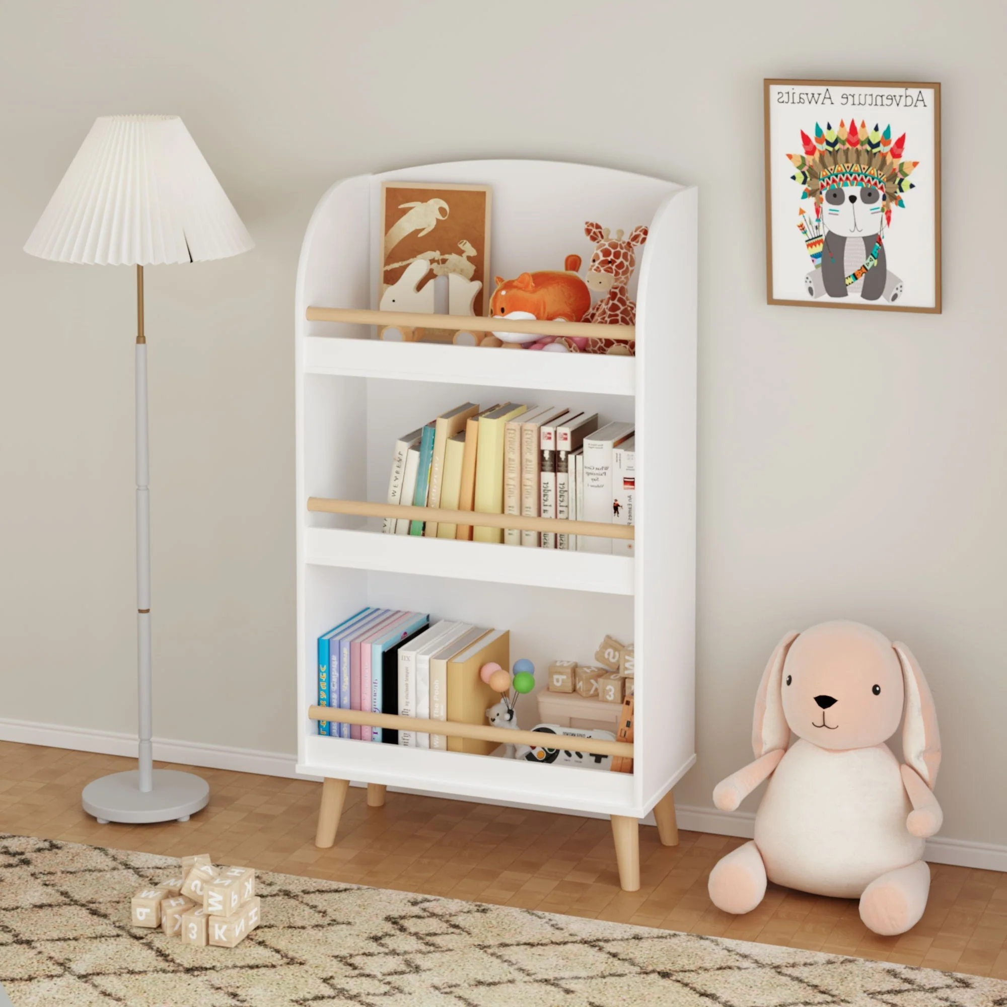 Bookshelf 3 Tier Book Organizer With Toy Storage - White - Image 2