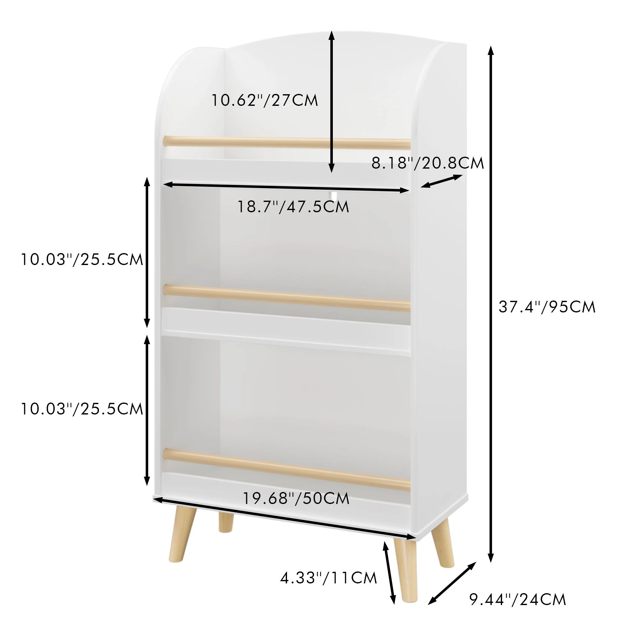 Bookshelf 3 Tier Book Organizer With Toy Storage - White - Image 3