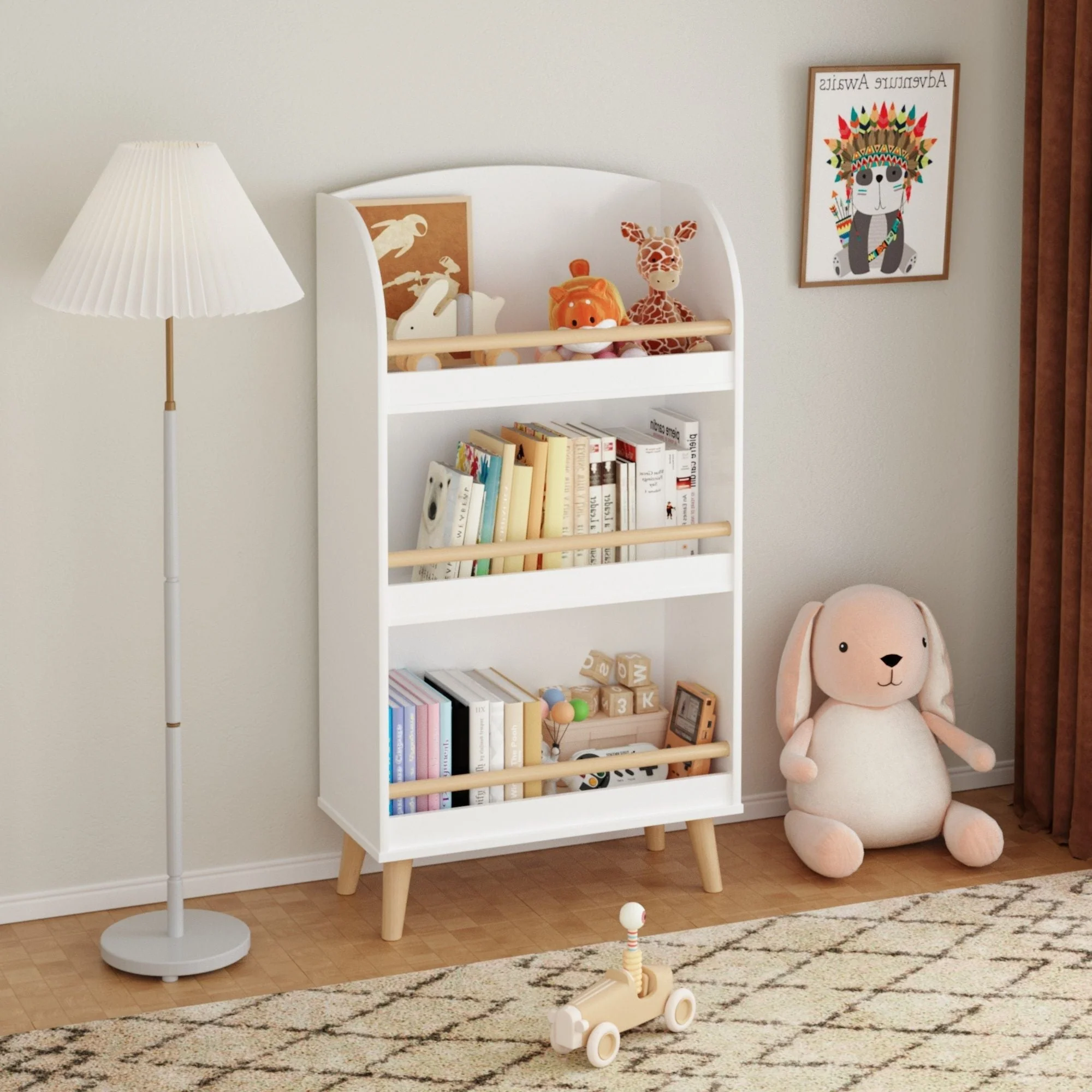 Bookshelf 3 Tier Book Organizer With Toy Storage - White - Image 4