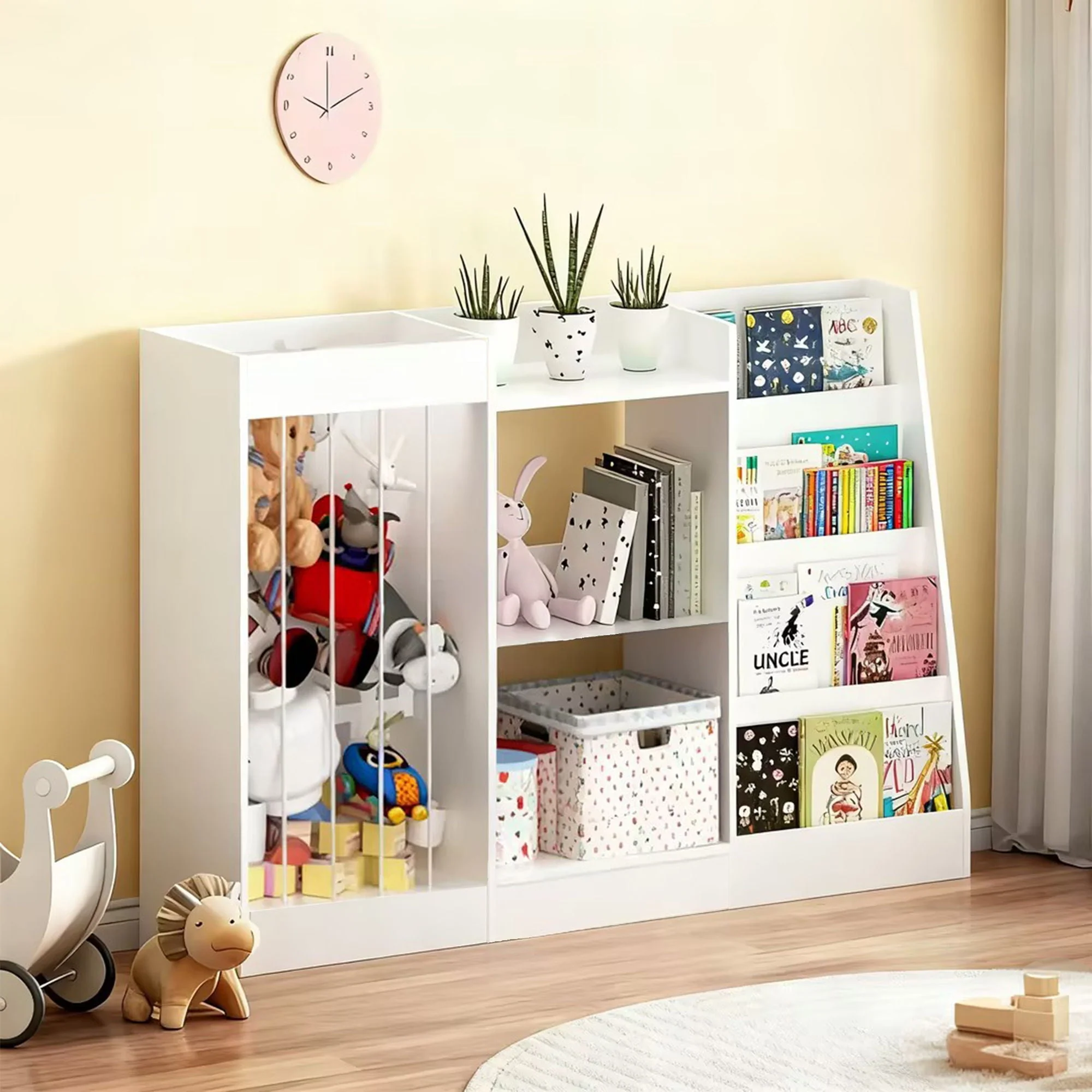 Bookshelf And Toy Storage, 3 Tier Montessori Bookcase With Stuffed Animal Organizer - White - Image 2