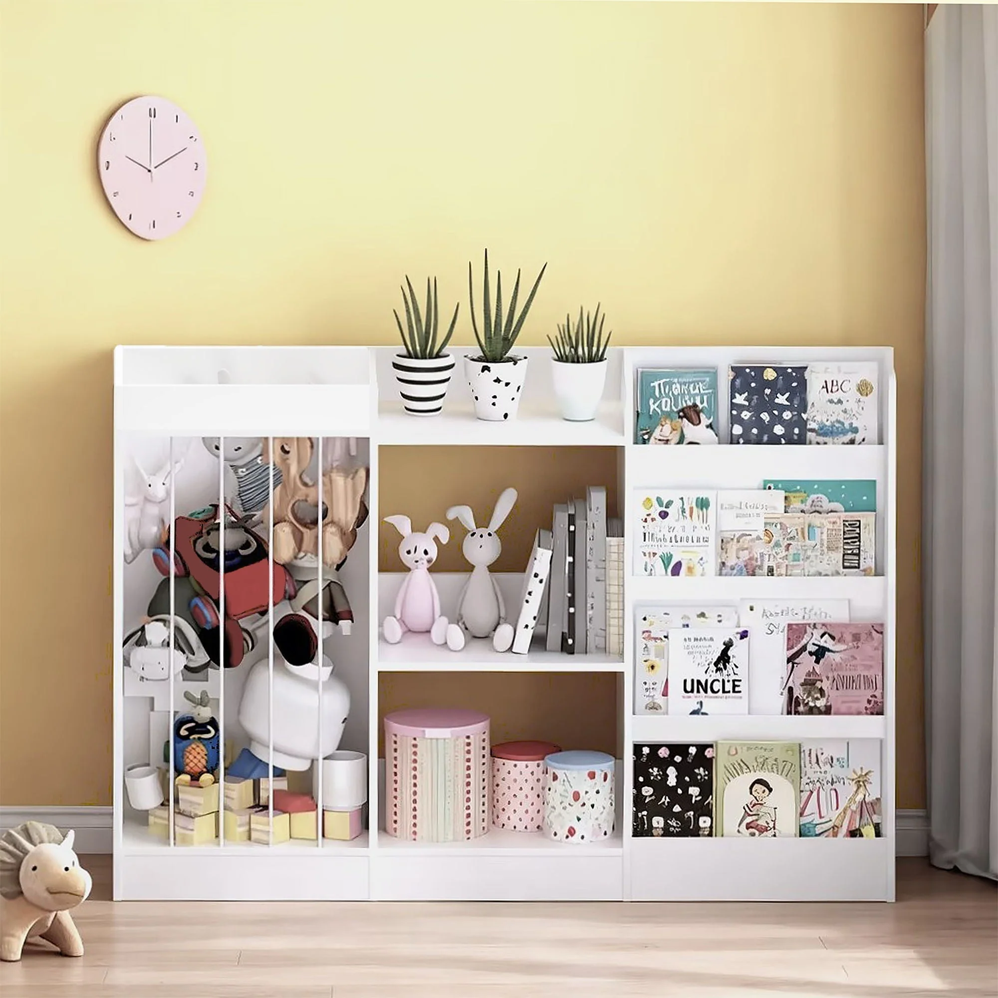 Bookshelf And Toy Storage, 3 Tier Montessori Bookcase With Stuffed Animal Organizer - White - Image 4