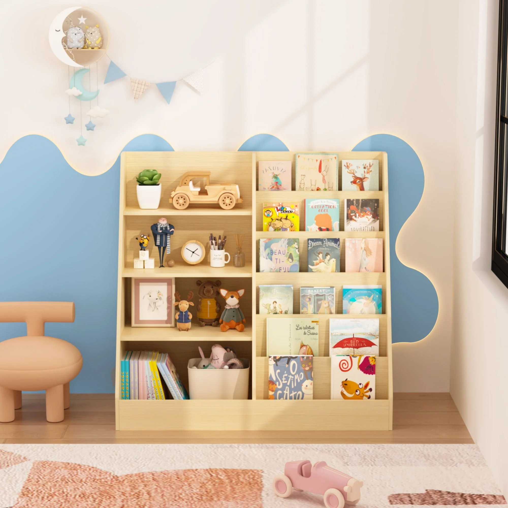 Bookshelf And Toy Storage Organizer, 4 Tier Bookcase With Display Stand For Playroom - Image 10