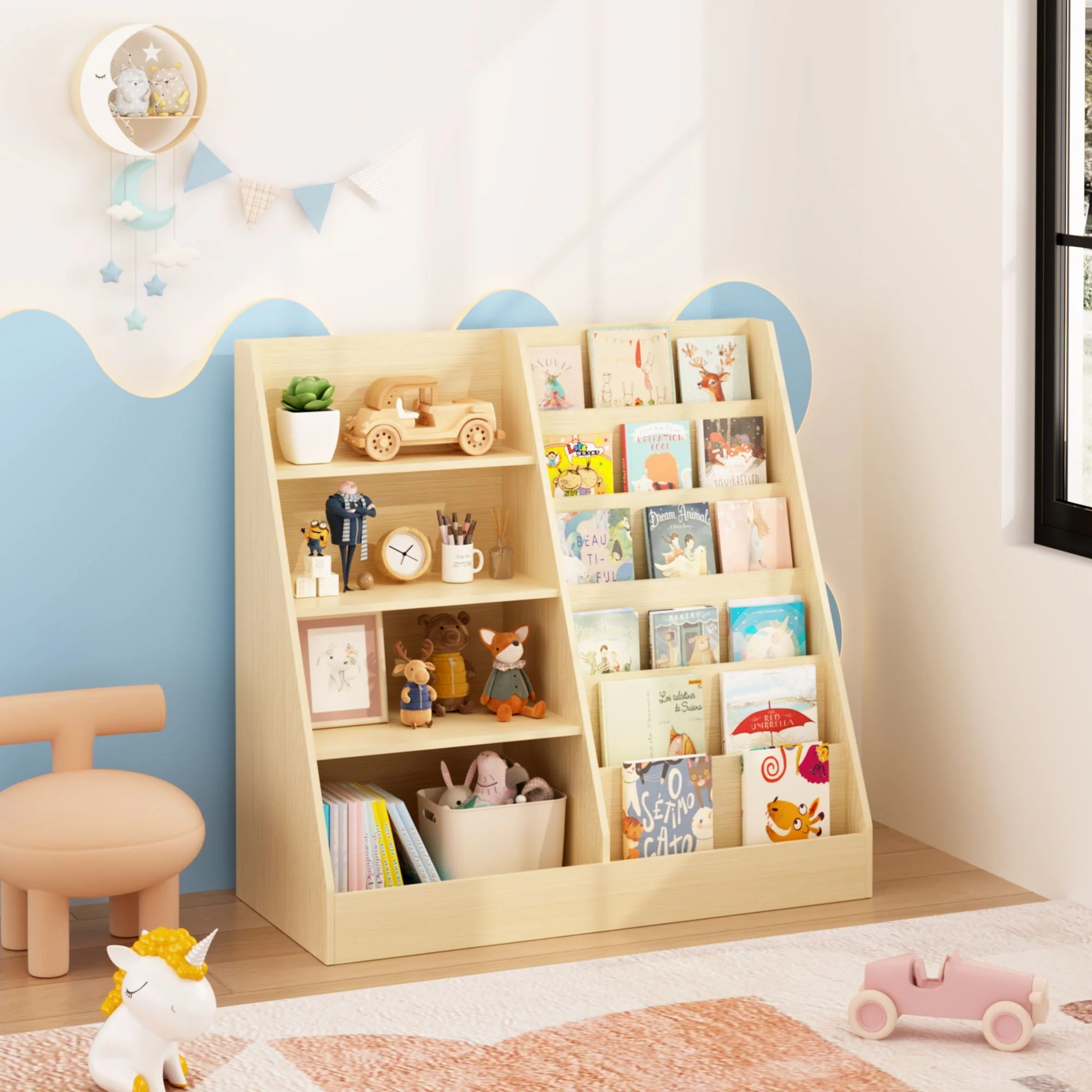 Bookshelf And Toy Storage Organizer, 4 Tier Bookcase With Display Stand For Playroom - Image 4