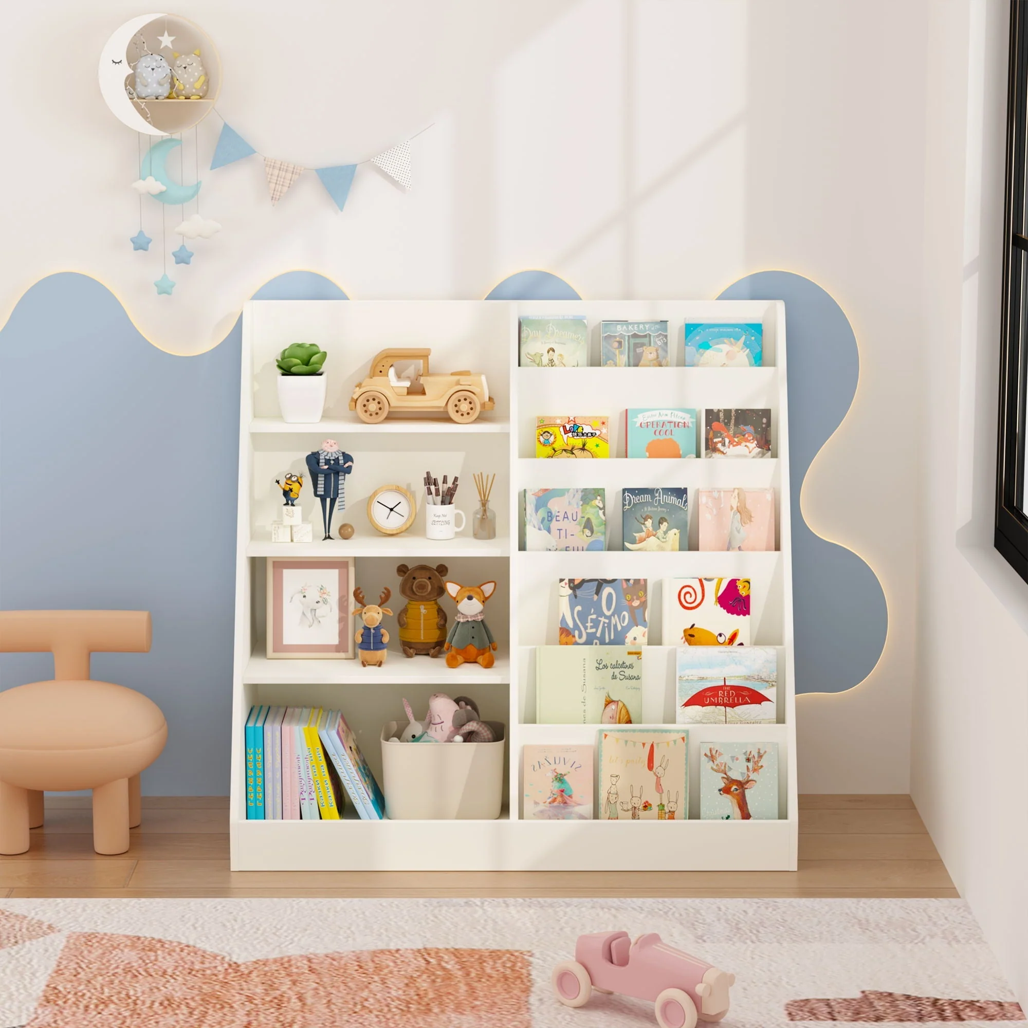 Bookshelf And Toy Storage Organizer, 4 Tier Bookcase With Display Stand For Playroom - Image 5