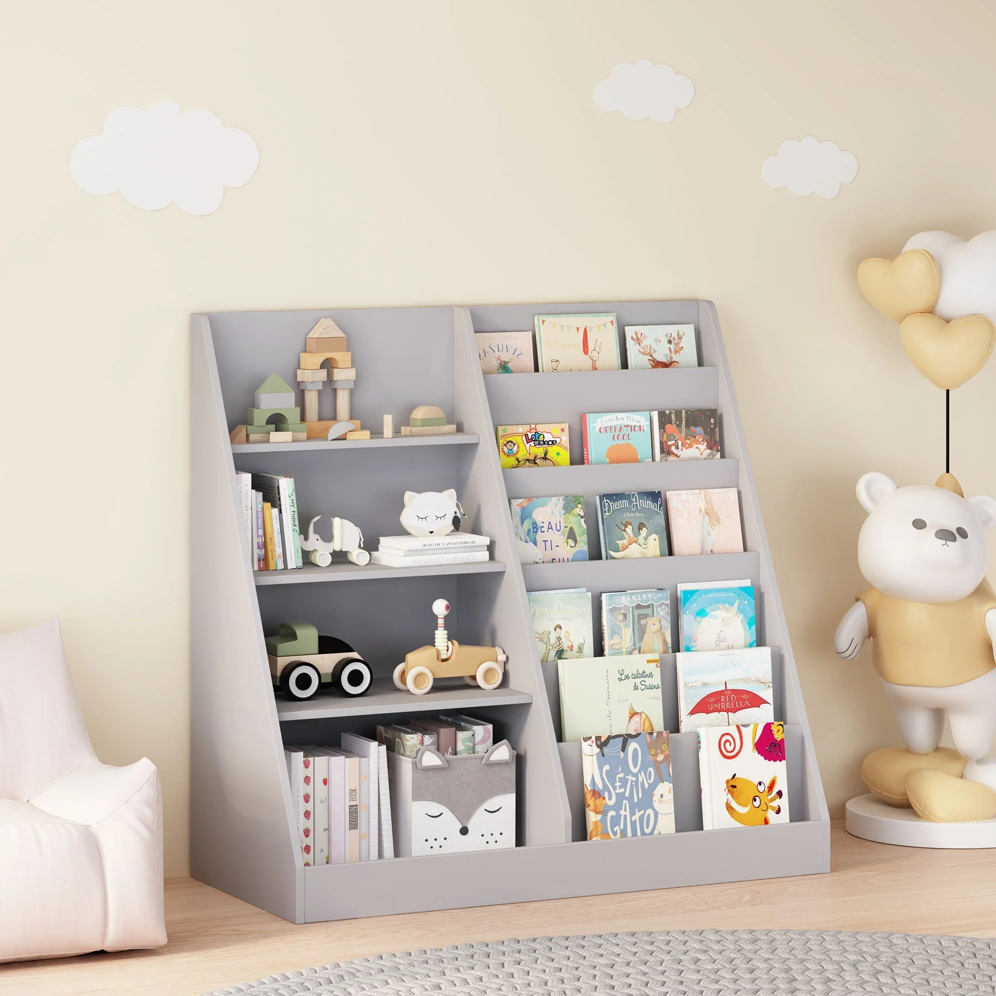 Bookshelf And Toy Storage Organizer, 4 Tier Bookcase With Display Stand For Playroom - Image 6