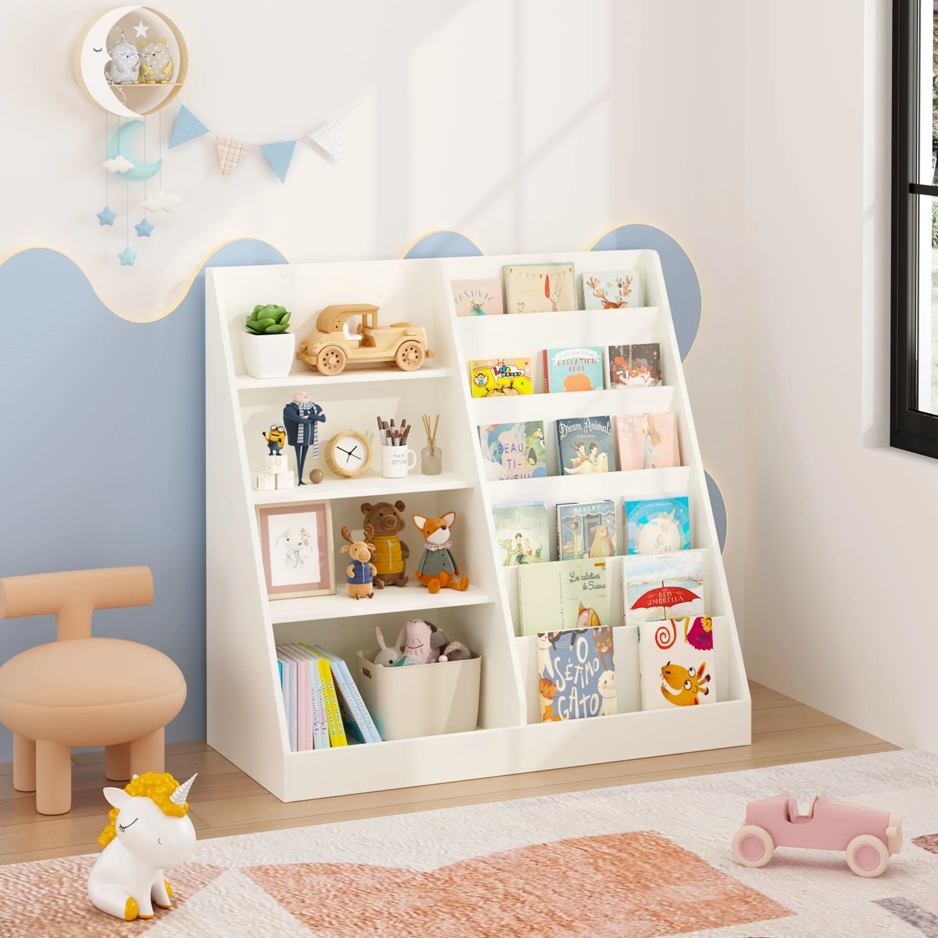 Bookshelf And Toy Storage Organizer, 4 Tier Bookcase With Display Stand For Playroom - Image 8