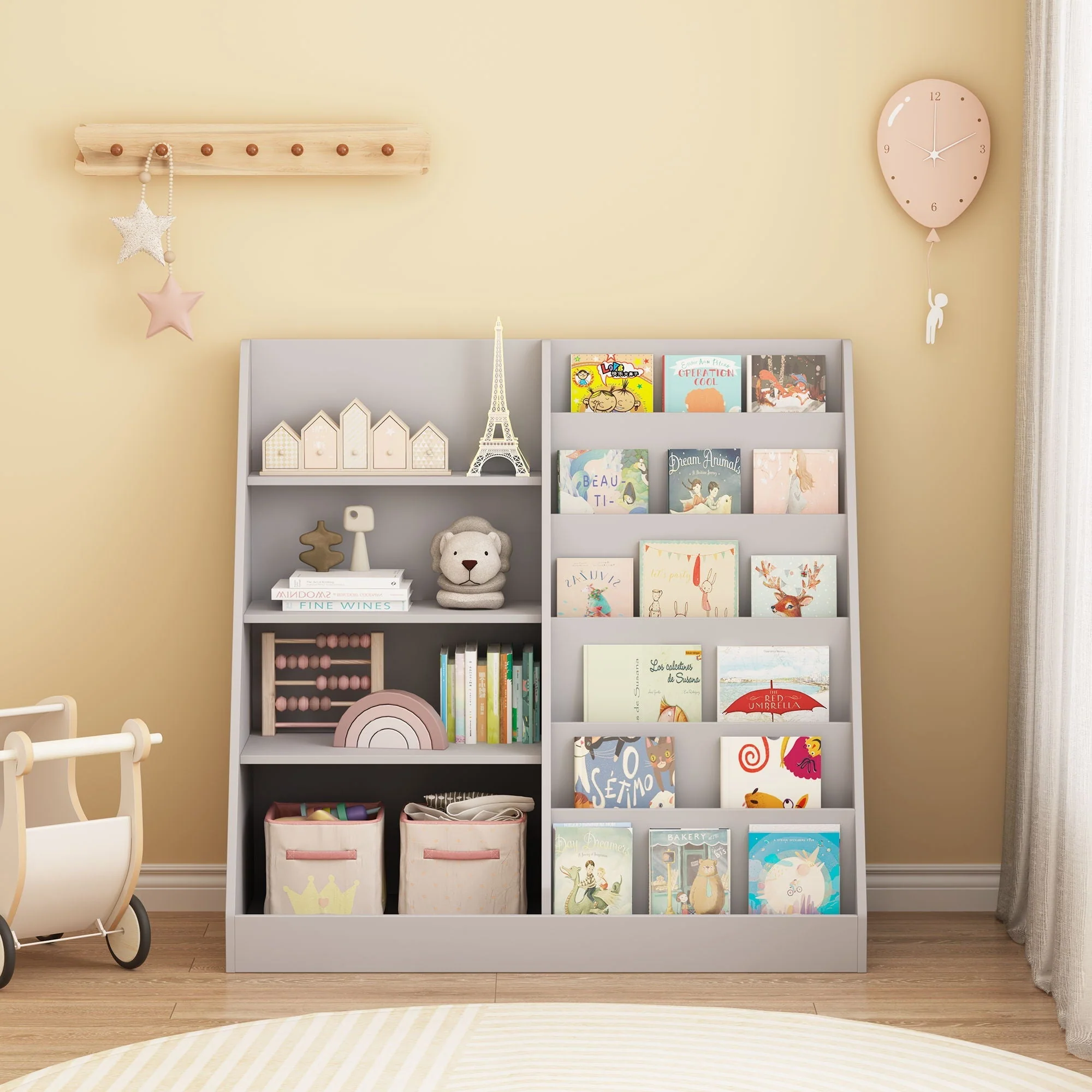 Bookshelf And Toy Storage Organizer, 4 Tier Bookcase With Display Stand For Playroom - Image 9