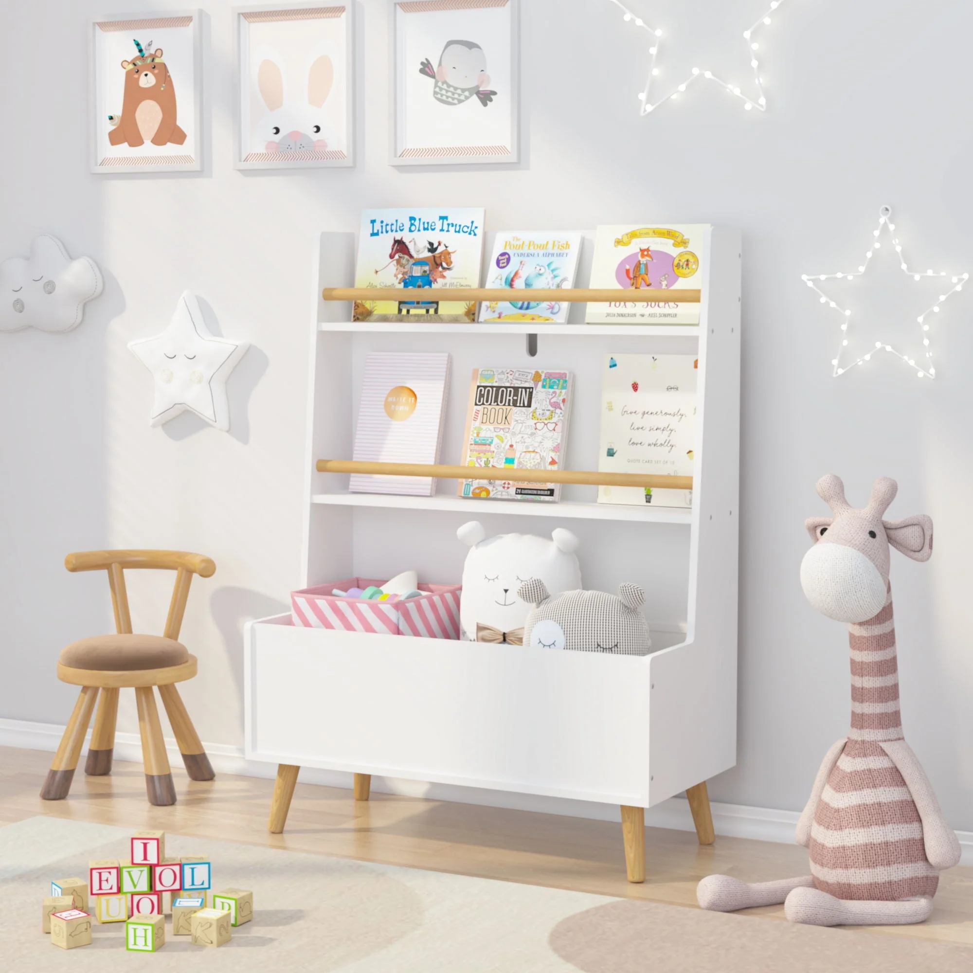Bookshelf , Book Organizer With Toy Storage - White - Image 2